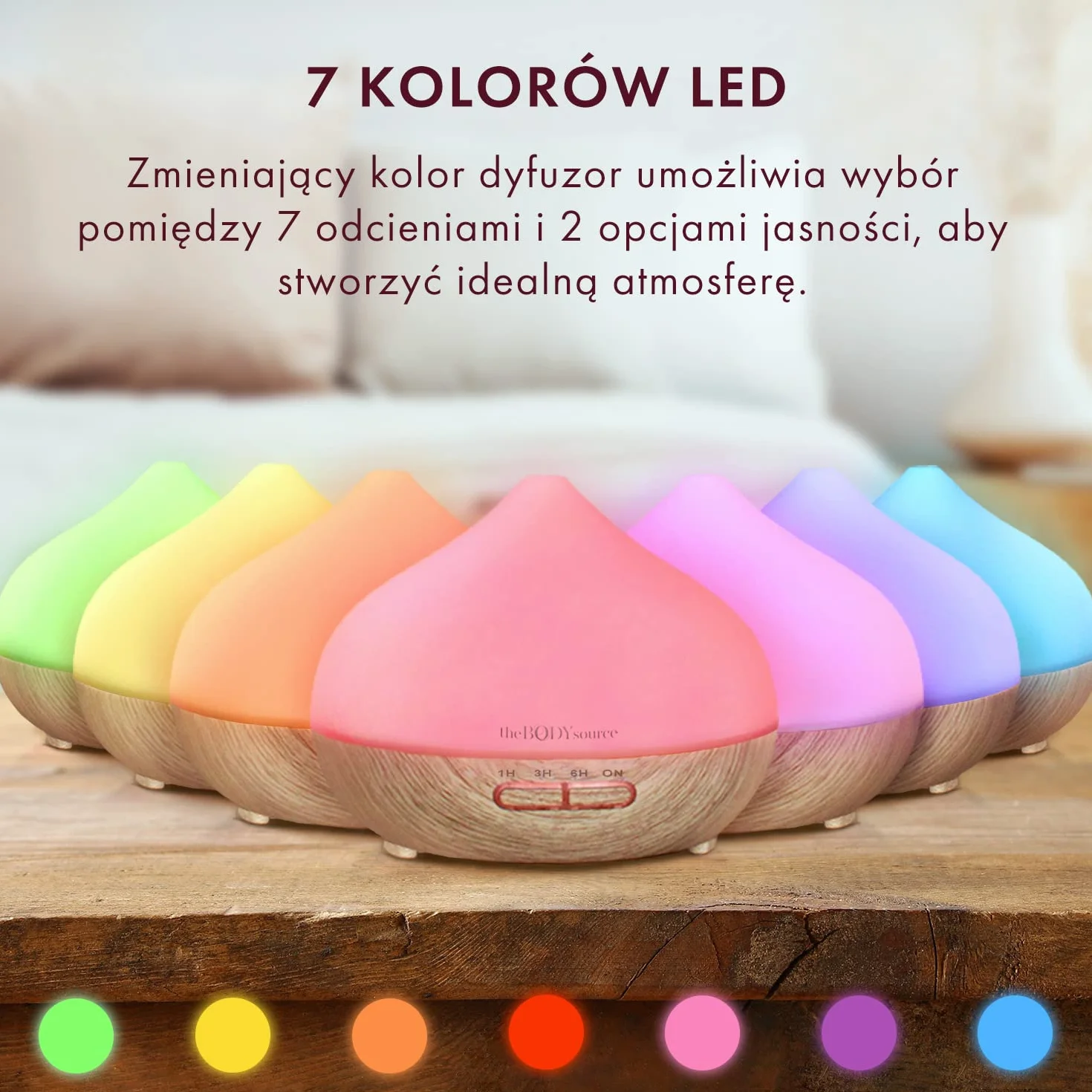 The Body Source Dyfuzor Zapachowy Olejków Eterycznych, Ultradźwiękowa Lampa LED Zapachowa z 7 kolorami, Elektryczny Nawilżacz Powietrza, Timer, Aromaterapia Do Domu, Biura, Pokoju Dziecięcego, 300 ml
