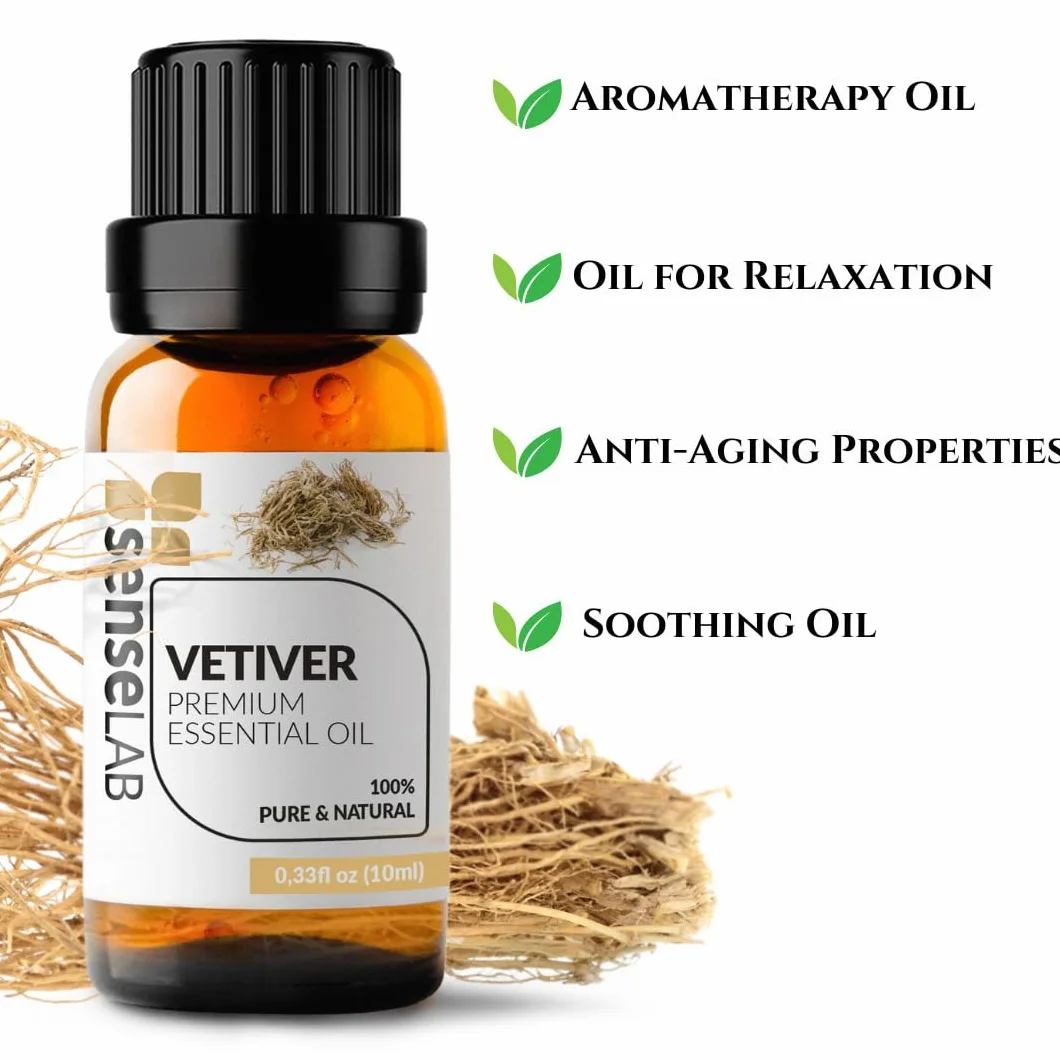 SenseLAB Olejek eteryczny wetiwerowy - 100% czysty naturalny olejek wetiwerowy do dyfuzora aromaterapeutycznego - Koncentracja i łagodzenie napięcia - Olejek zapachowy (10 ml)