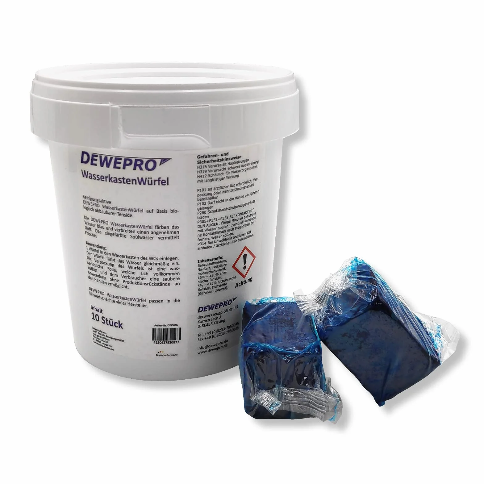 DEWEPRO Kostka na wodę 1 puszka po 10 sztuk – środek do czyszczenia WC do wrzucania do spłuczek wielu producentów (np. Geberit, Sanit) z otworem wrzutowym