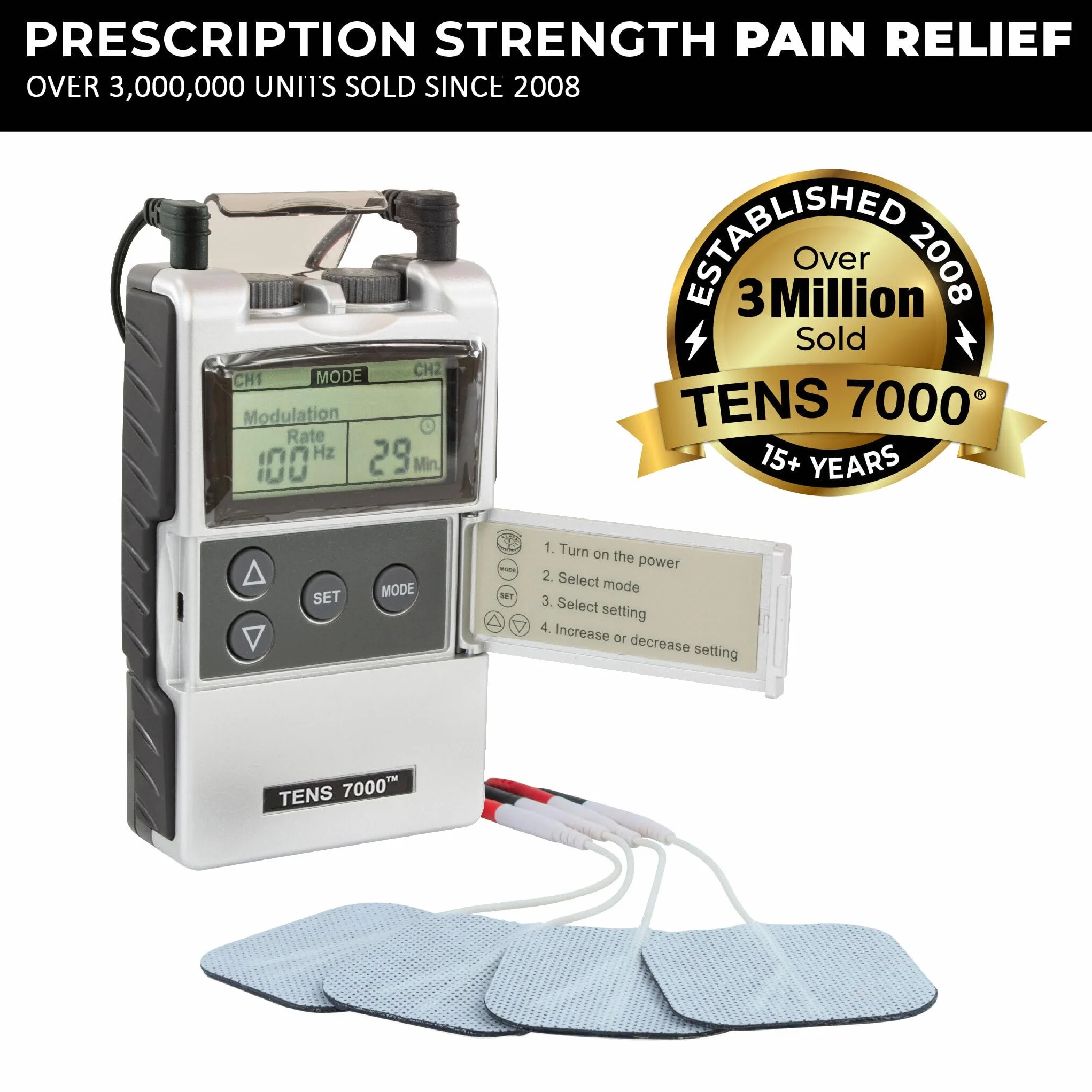 Tens 7000 2nd Edition Estimulador Muscular Digital Electroestimulación Transcutánea con Accesorios