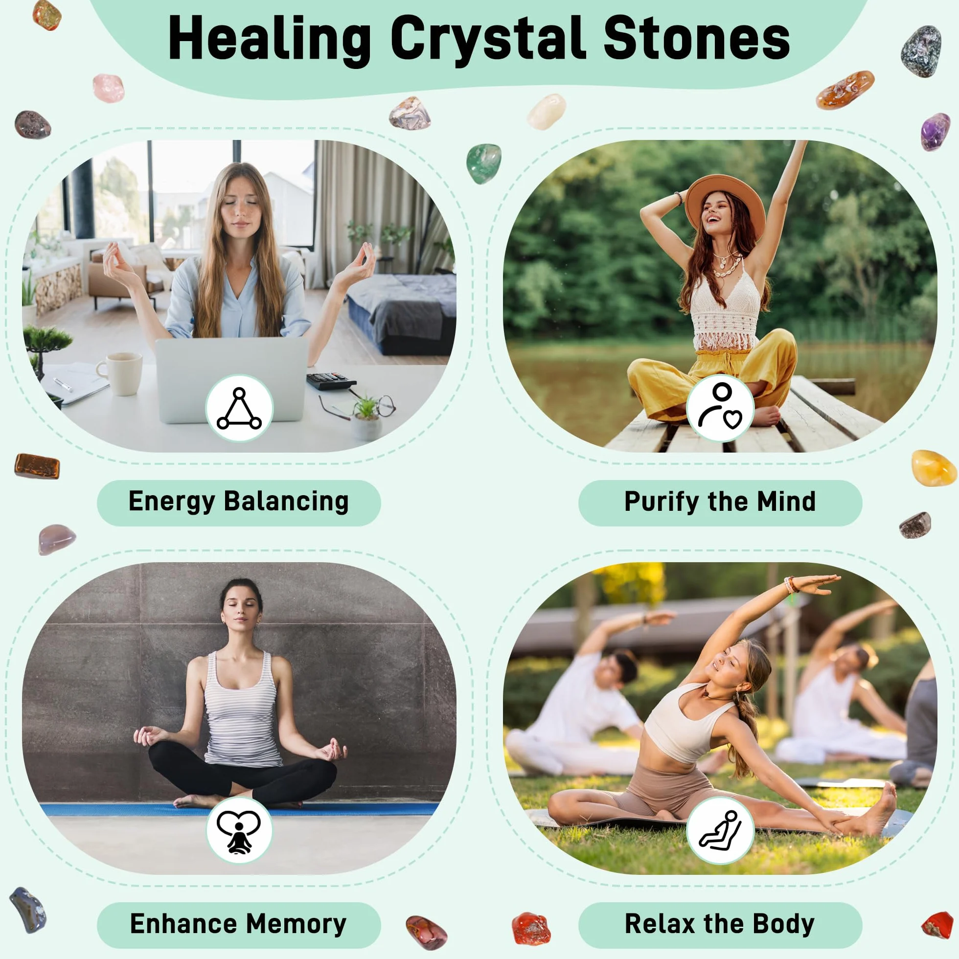 Zestaw 18 naturalnych polerowanych kamieni czakry do medytacji i reiki