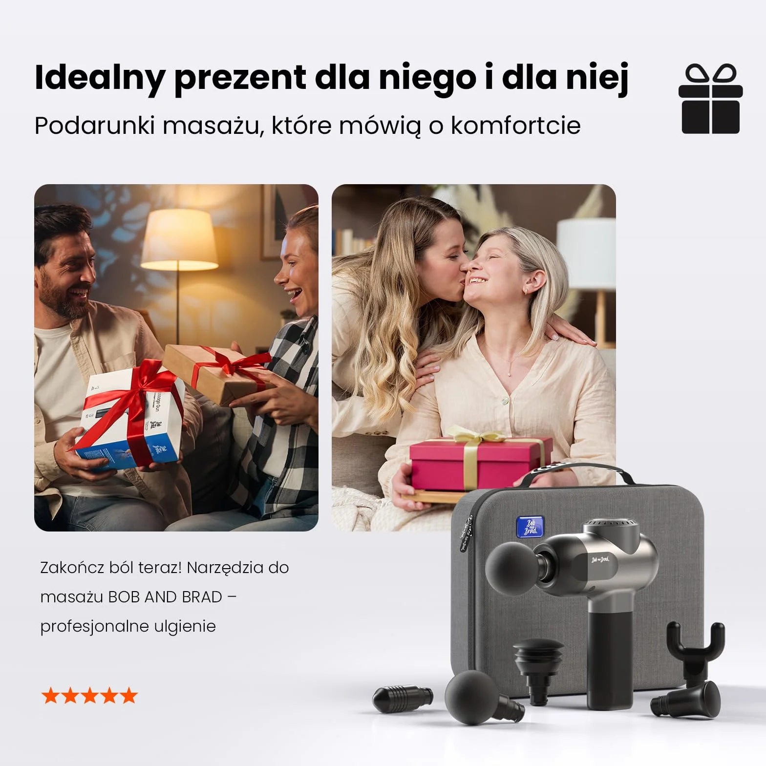 Bob and Brad C2 Pistolet do Masażu Tkanki Głębokiej Masażer Mięśni 5 Prędkości Czarny