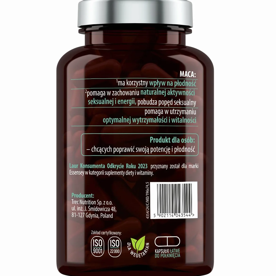 ESSENSEY - MACA I 500 mg I 90 kapsułek I Wspiera płodność i libido¹ I Dla wegetarian I Kapsułka celulozowa