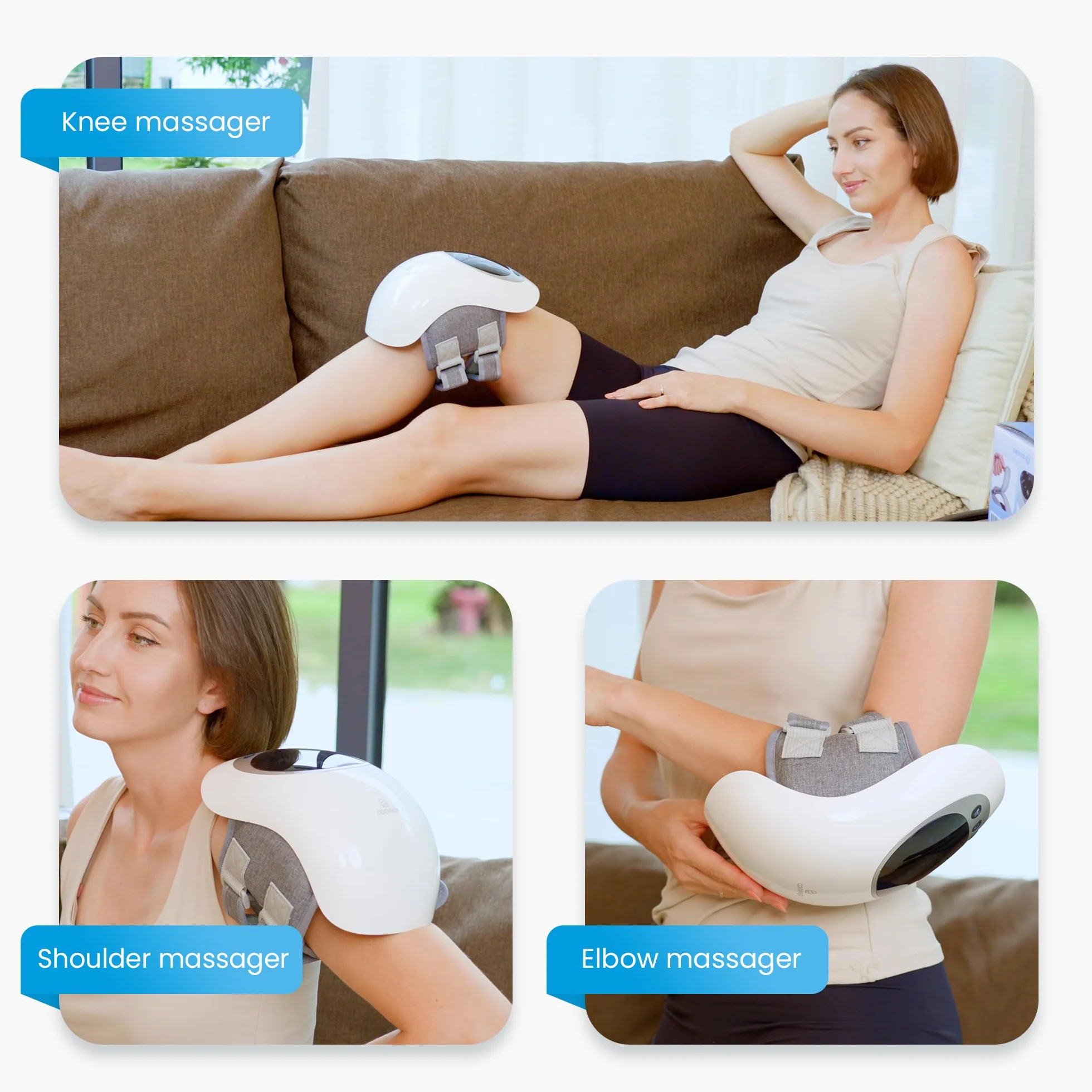 Comfier Bezprzewodowe urządzenie do masażu kolan z 3 regulowanymi temperaturami, czerwone światło do masażu kolan z wyświetlaczem LCD, masaż cieplny i wibracyjny do łagodzenia bólu stawów