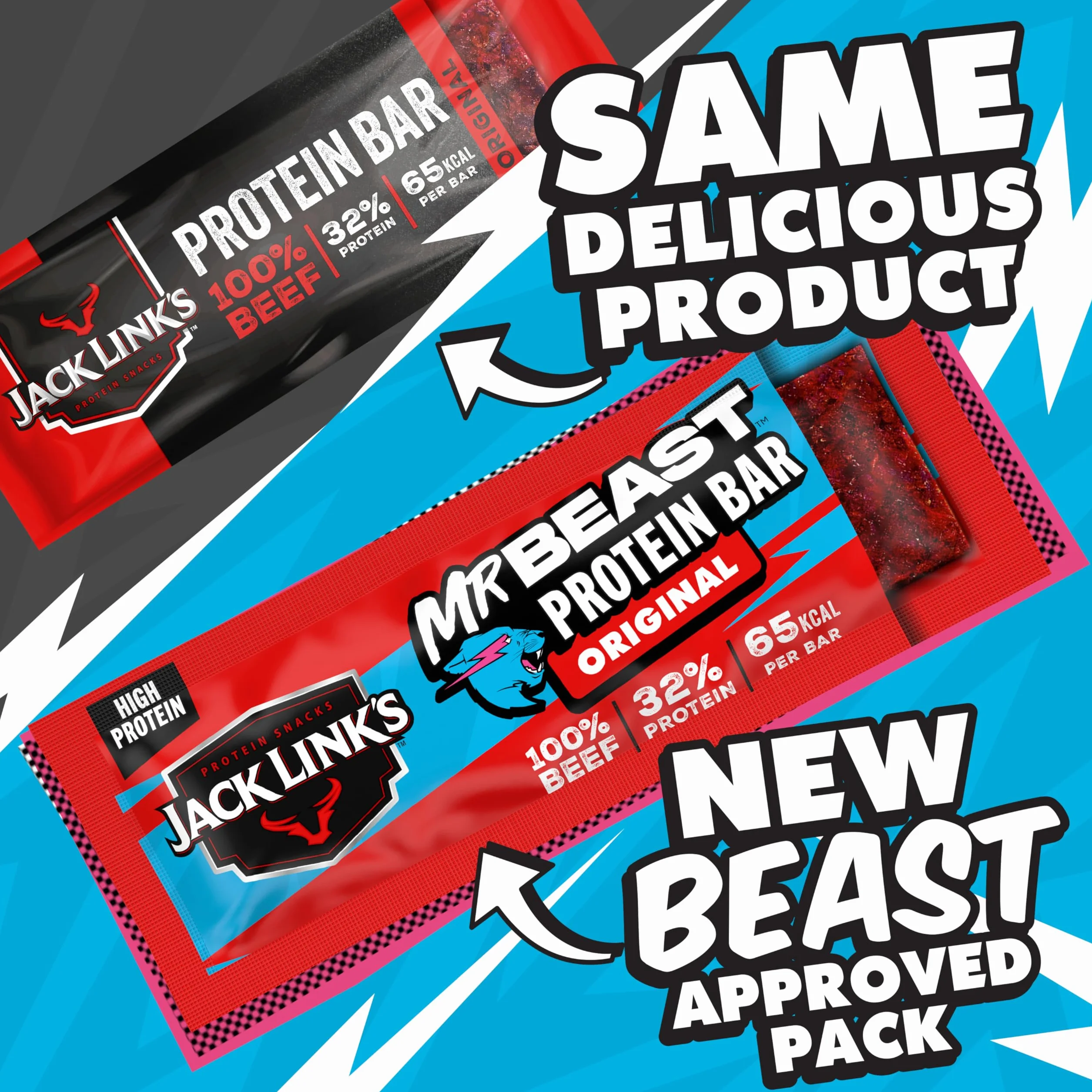 Jack Link's Original Proteinowy Baton z Wołowiny, Niskowęglowodanowe Batony Proteinowe, Baton Energetyczny, Przekąska Podczas Podróży i na Siłownię, Treningi, Wysokobiałkowa Przekąska (30 x 22.5 G)