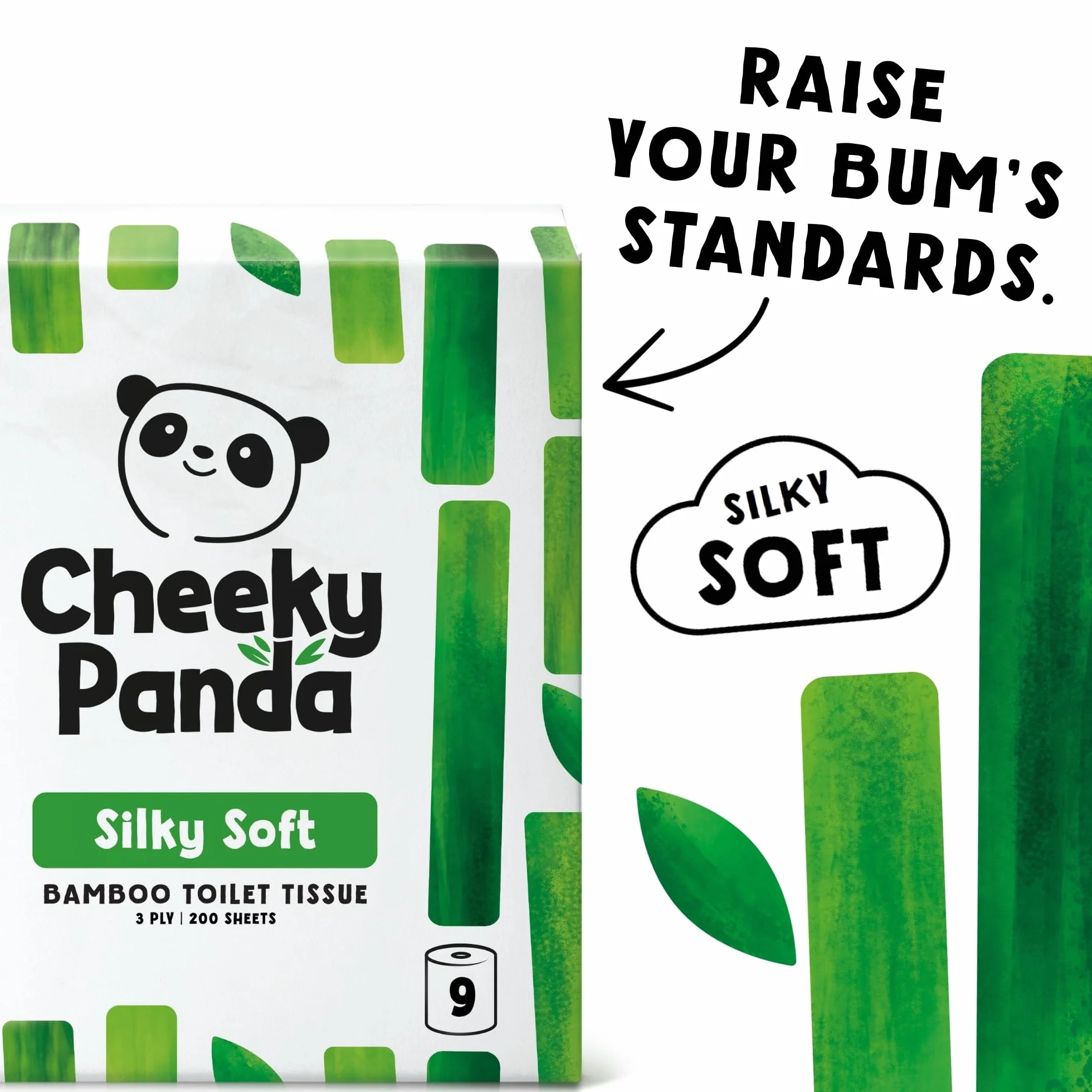 The Cheeky Panda Bambusowy papier toaletowy – 9 rolek papieru toaletowego, opakowanie bez plastiku i zrównoważona chusteczka toaletowa, w 100% kompostowalny