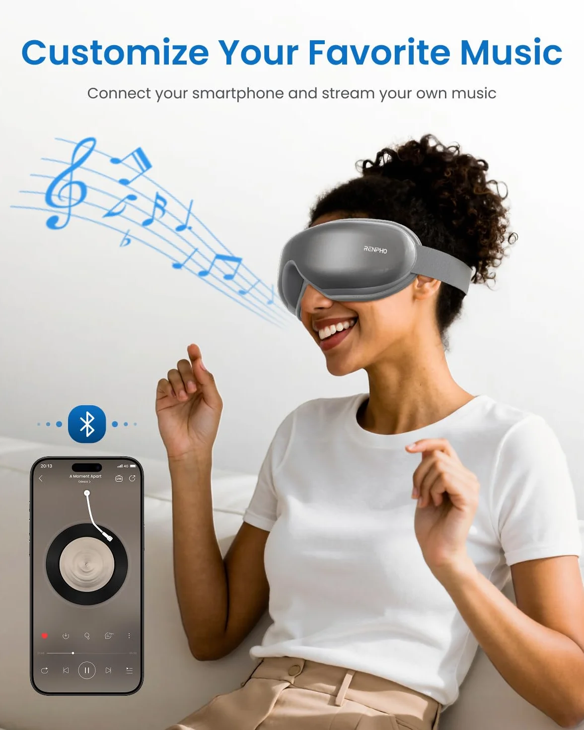 RENPHO masażer do oczu z ciepłem, kompresja powietrza Bluetooth muzyka ładowalna terapia oczu masażer dla zmniejszenia zmęczenia oczu ciemne koła torby na oczy suche oczy poprawiają sen (C-Grey)