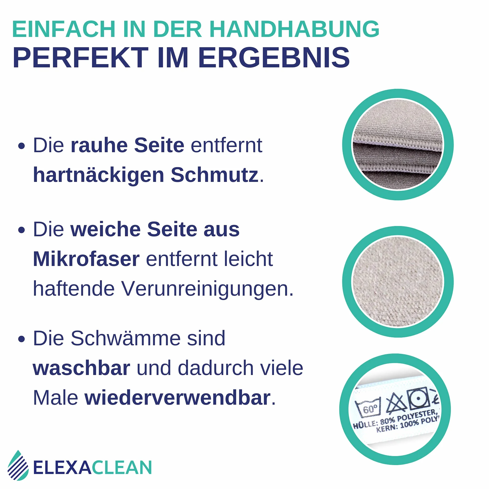 ELEXACLEAN gąbka kuchenna 3 szt., zmywak do garnków do prania i wielokrotnego użytku, mikrofibra do kuchni i domu, (12x10 cm (large), jasnoszara)
