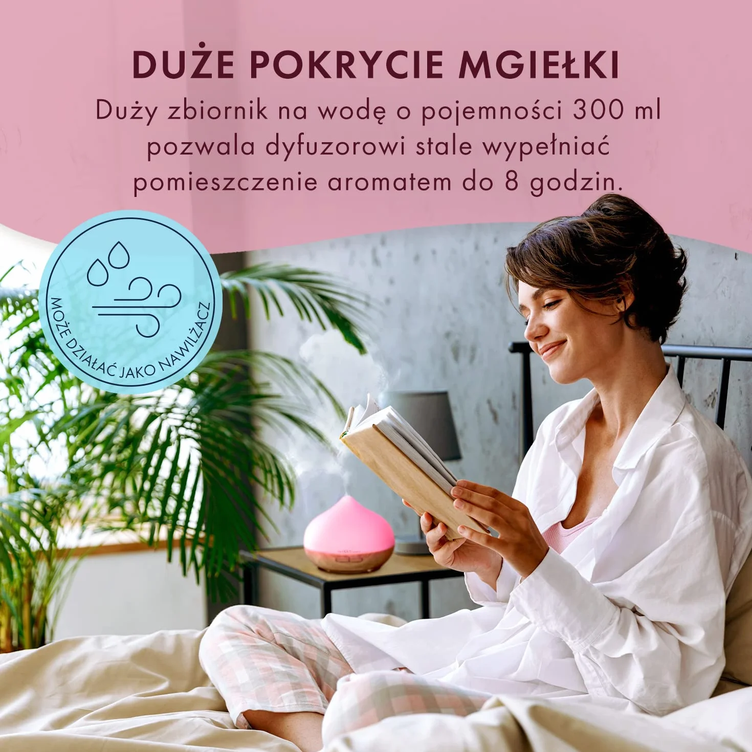 The Body Source Dyfuzor Zapachowy Olejków Eterycznych, Ultradźwiękowa Lampa LED Zapachowa z 7 kolorami, Elektryczny Nawilżacz Powietrza, Timer, Aromaterapia Do Domu, Biura, Pokoju Dziecięcego, 300 ml