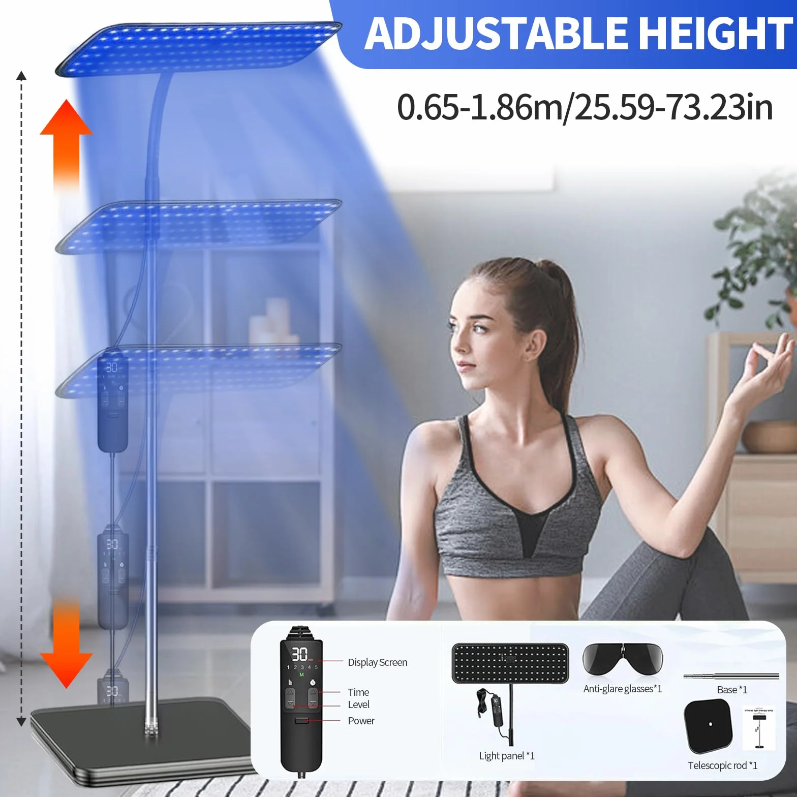Solarium do domu, 50 W, przenośna lampa do opalania z okularami do solarium, lampa do opalania z opuszczanym cokołem, 225 szt. 460 NM + 490 NM perły do terapii światłem niebieskim, opalarka do twarzy
