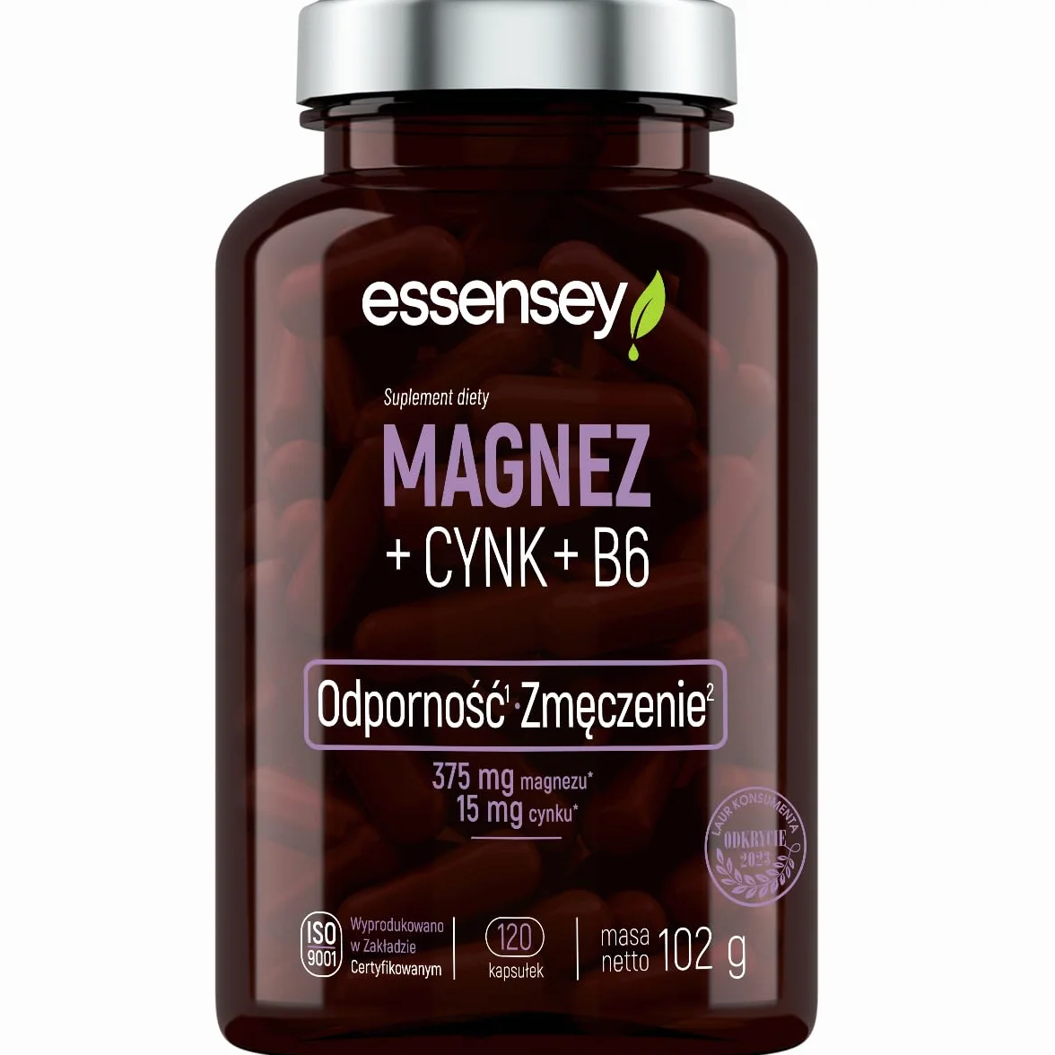 ESSENSEY - Magnez + Cynk + Witamina B6 Kompleks I 120 Kapsułek I Wysoka jakość I Dla wegetarianI 60 Dniowych porcji I Łatwe do połknięcia