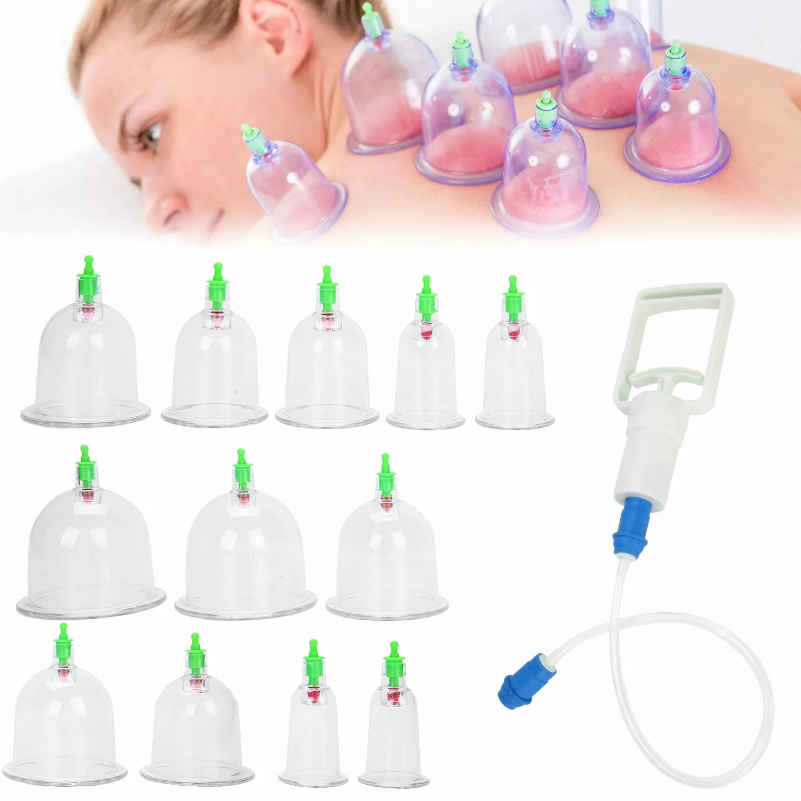 Zestaw bańek Cupping Therapy: 12 sztuk bańek z pompą próżniową, bańki z uchwytem pompki i rurką przedłużającą, zestaw bańek do terapii całego ciała