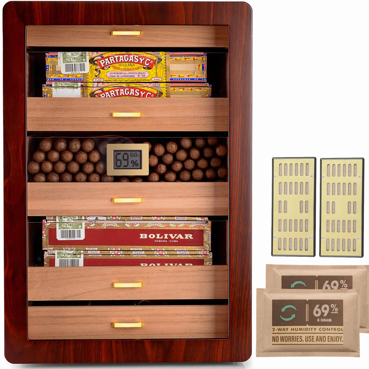 Marvero Humidor na cygara ręcznie robiona skrzynka z cedrowego drewna na 300 cygar z higrometrem i nawilżaczem