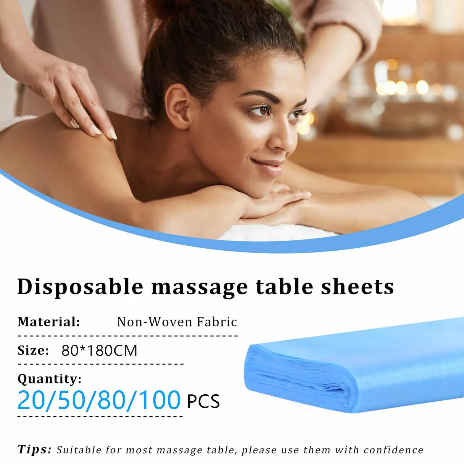 Jednorazowe prześcieradła, niebieskie prześcieradła do masażu spa, miękka włóknina na stół do masażu, prześcieradło ochronne do salonu piękności, spa, masażu, hoteli, kosmetyczki, 180 x 80 cm