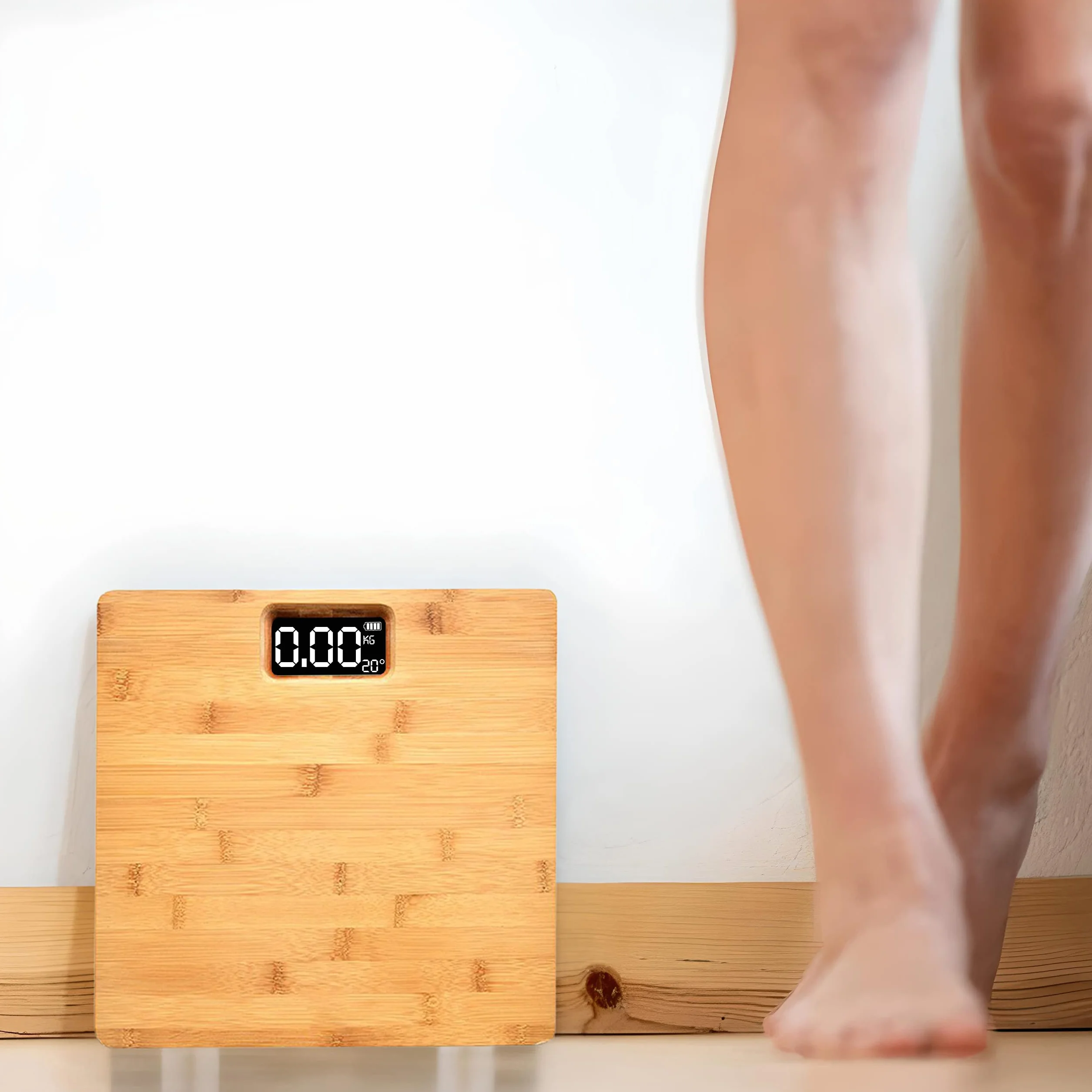 Retoo Cyfrowa Waga Bambusowa z Wyświetlaczem LCD, Cyfrowa Drewniana do 180 kg, Elektroniczna Łazienkowa, Zasilanie Bateryjne, 30 x 30 cm