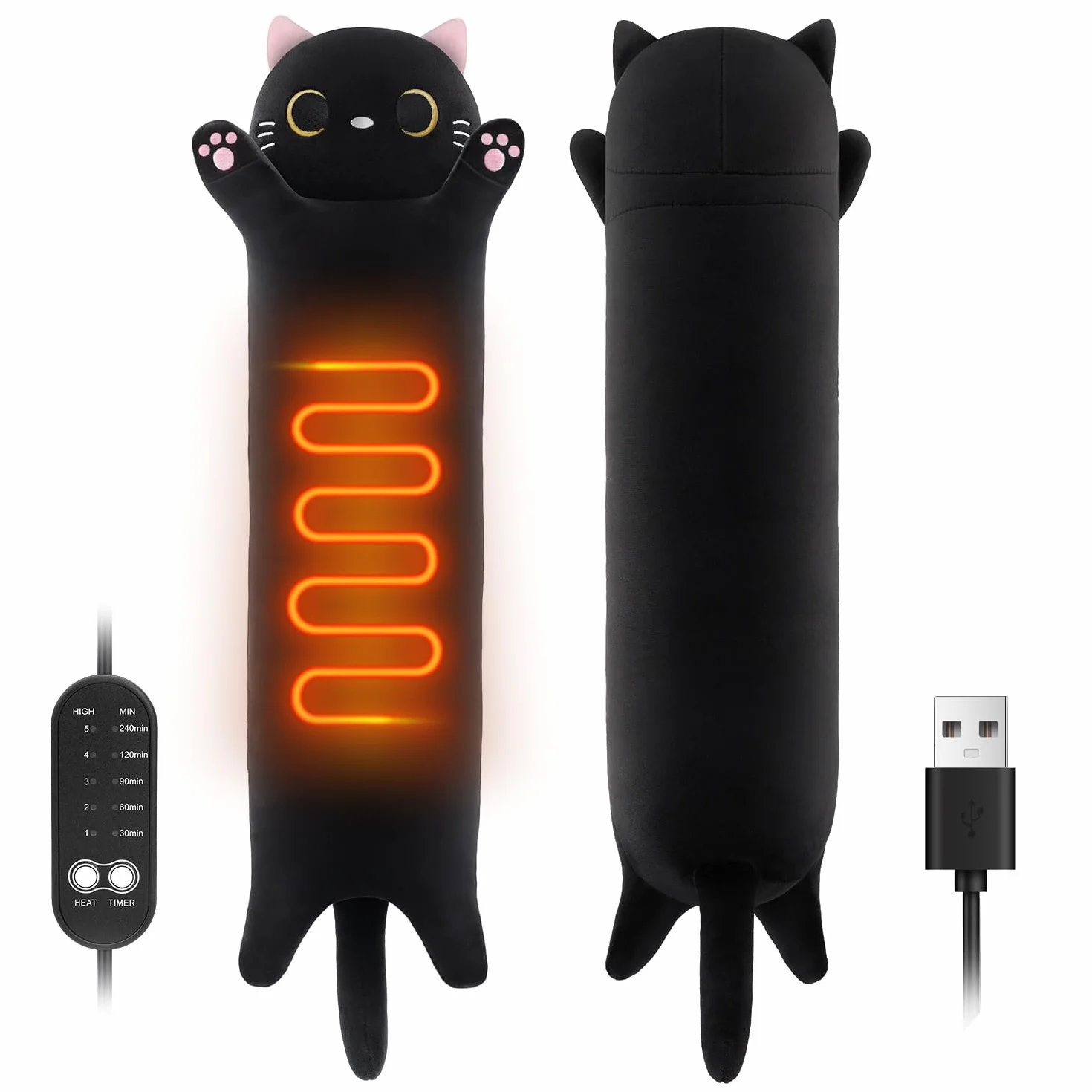 Elektryczna podkładka grzewcza USB, pluszowy kot, podgrzewana poduszka na ból pleców i menstruację, przenośna