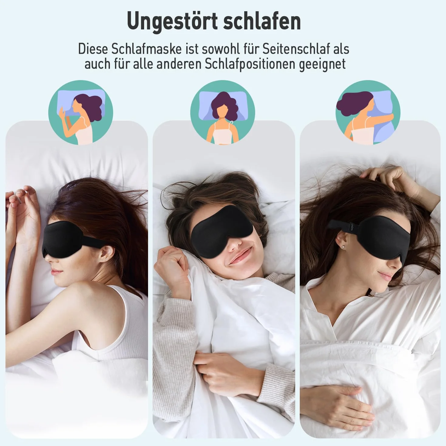 Umisleep Maska do spania dla osób śpiących na boku, 3D zagłębienia wokół oczu i regulowana gumowa tasiemka, blokująca światło i oddychająca, maska na oczy dla mężczyzn i kobiet, nadaje się do podróży