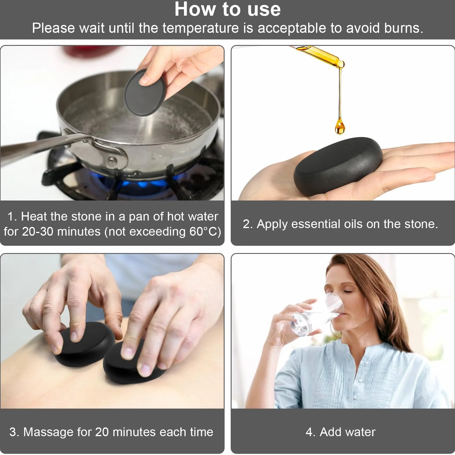 Hot Stone zestaw do masażu, 9 sztuk, kamienie bazaltowe, duże kamienie do masażu, kamienie do masażu, nadają się do spa, dla użytkowników prywatnych, do masażu, relaksu