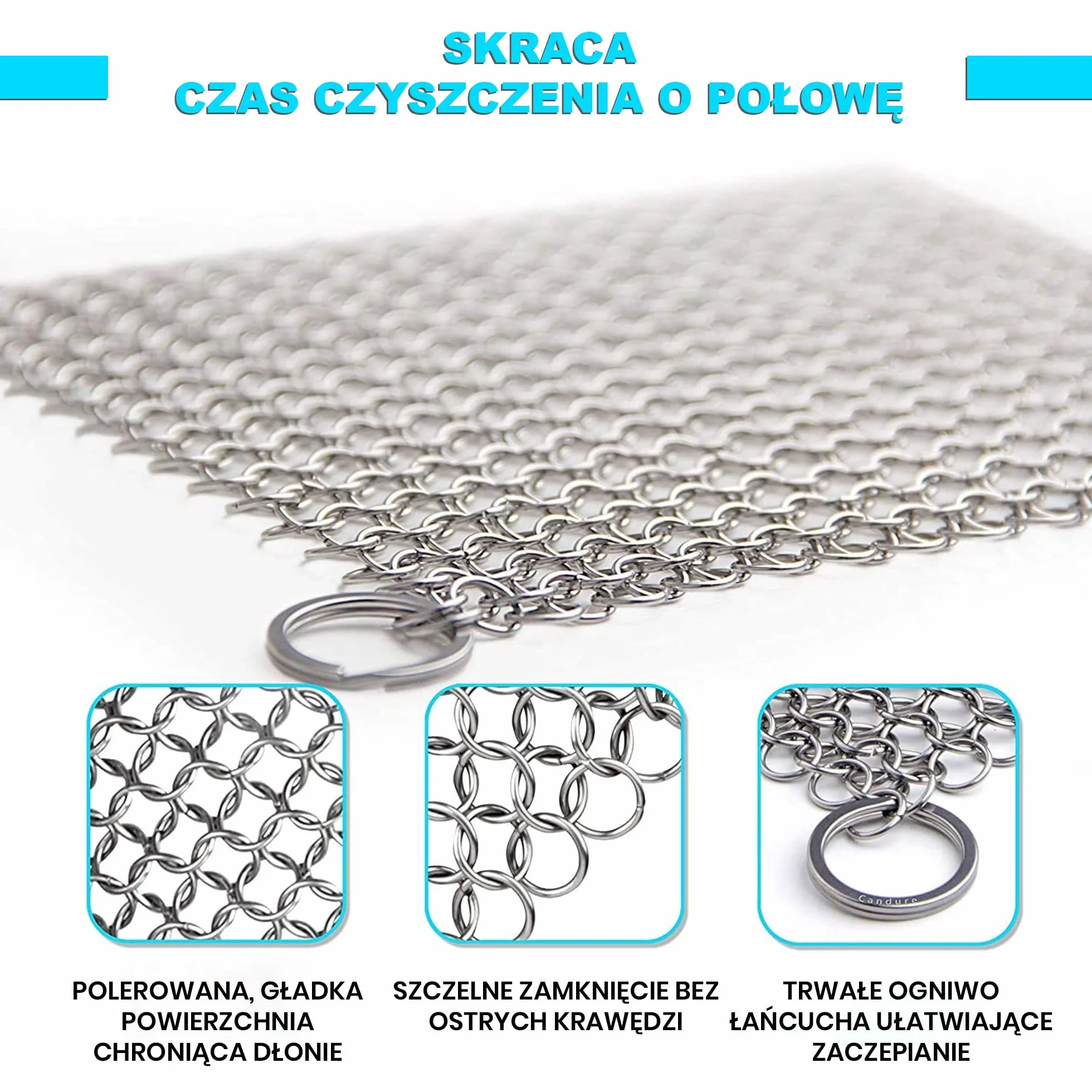Candure Żeliwny środek czyszczący, szczotka do czyszczenia łańcuchów 17,8 x 17,8 cm stal nierdzewna