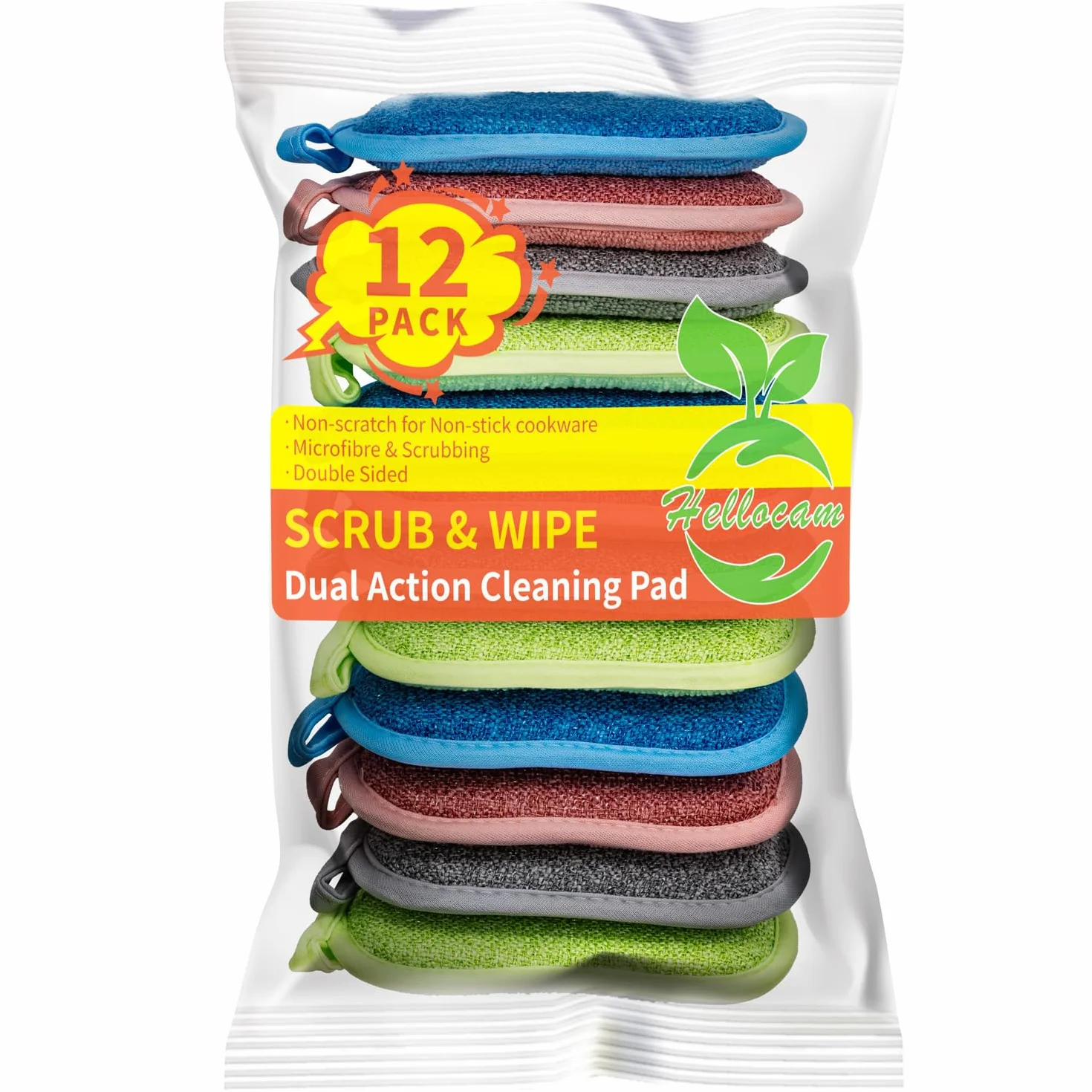12 sztuk gąbek wielokrotnego użytku, bez zadrapań, gąbki łazienkowe, myjki kuchenne i gąbki, 10 x 8 cm podwójne gąbki do czyszczenia brudu, do naczyń, przypalonej żywności na patelniach.