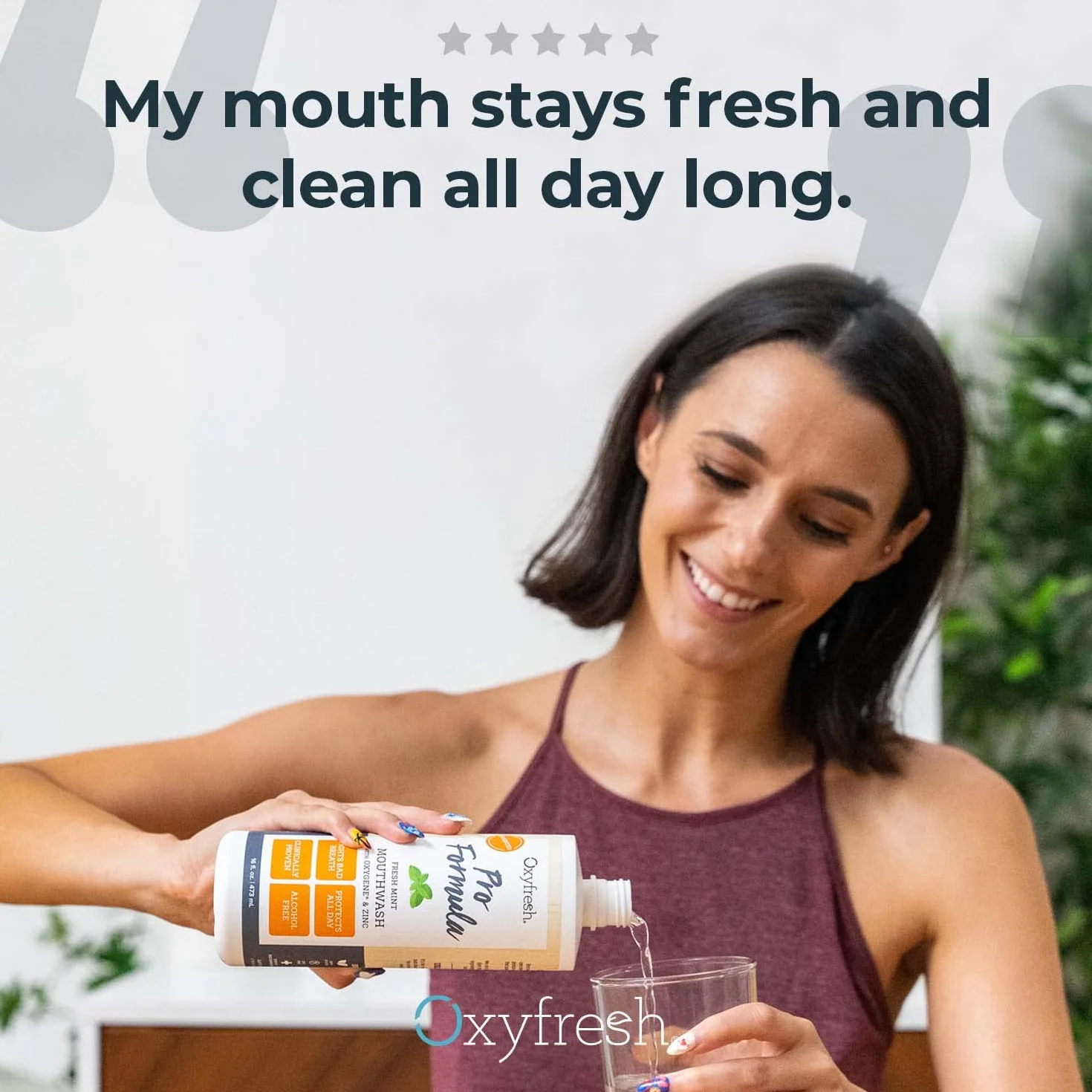 Oxyfresh Zinc Mouthwash 16oz Long-Lasting Fresh Breath Healthy Gums Alcohol-Free