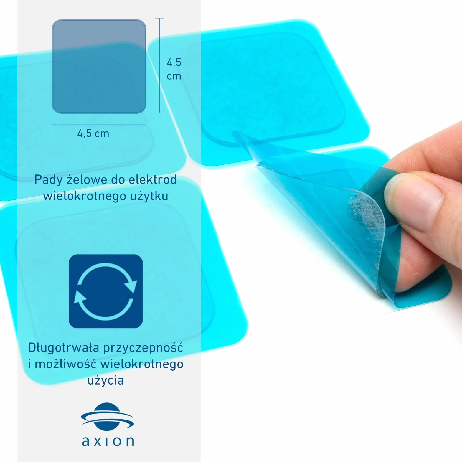axion® 16 podkładek żelowych 4,5 x 4,5 cm do elektrod trwałych do terapii bólu TENS i treningu EMS – samoprzylepne, przyjazne dla skóry, wielokrotnego użytku – kompatybilne z Beurer EM59/EM89 i innymi