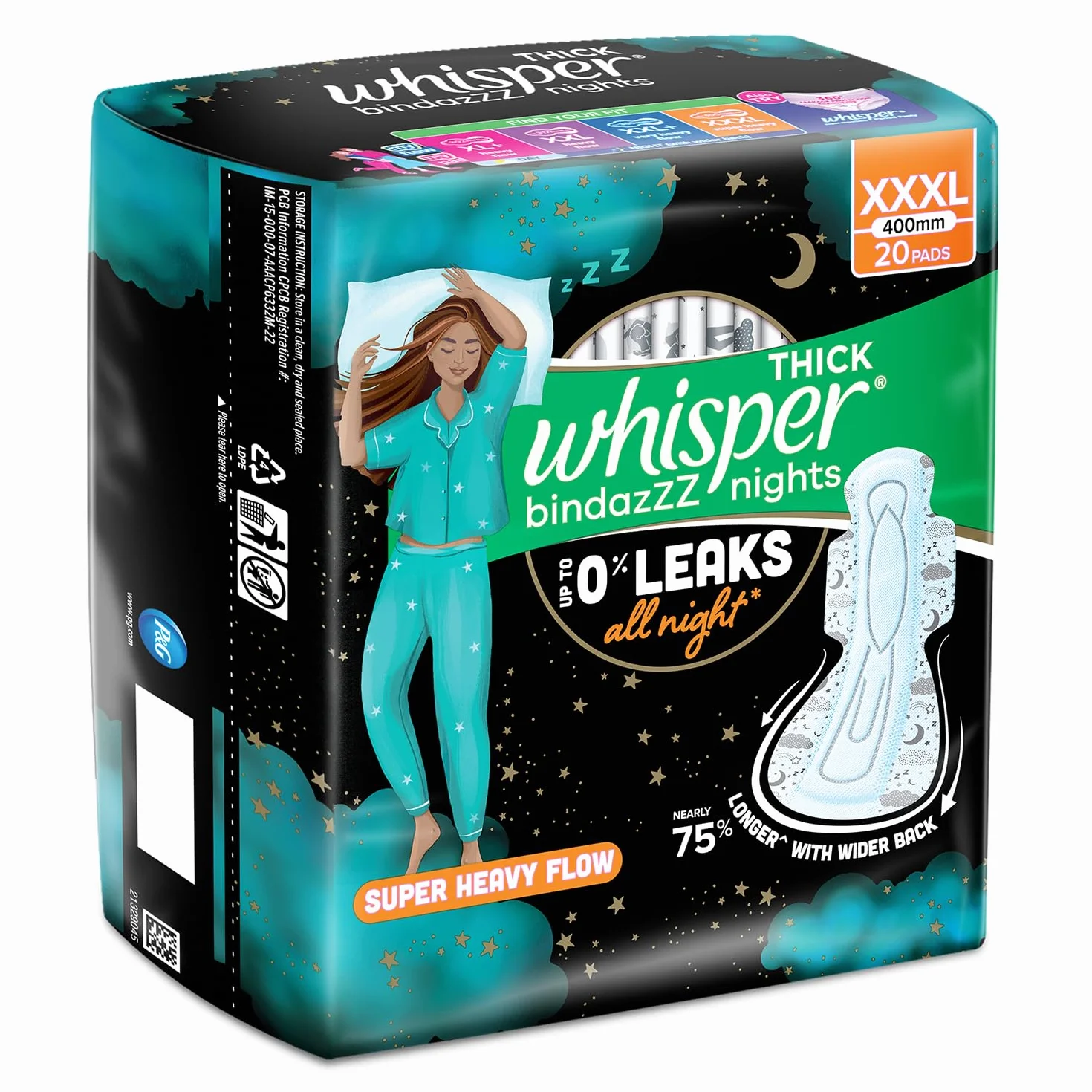 Whisper Podpaski higieniczne Ultra Night dla kobiet, XXXL 20 serwetek