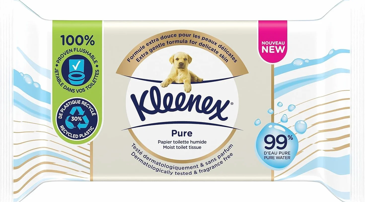 KLEENEX Mokry papier toaletowy 12 opakowań po 38 arkuszy podwójna grubość bez plastiku