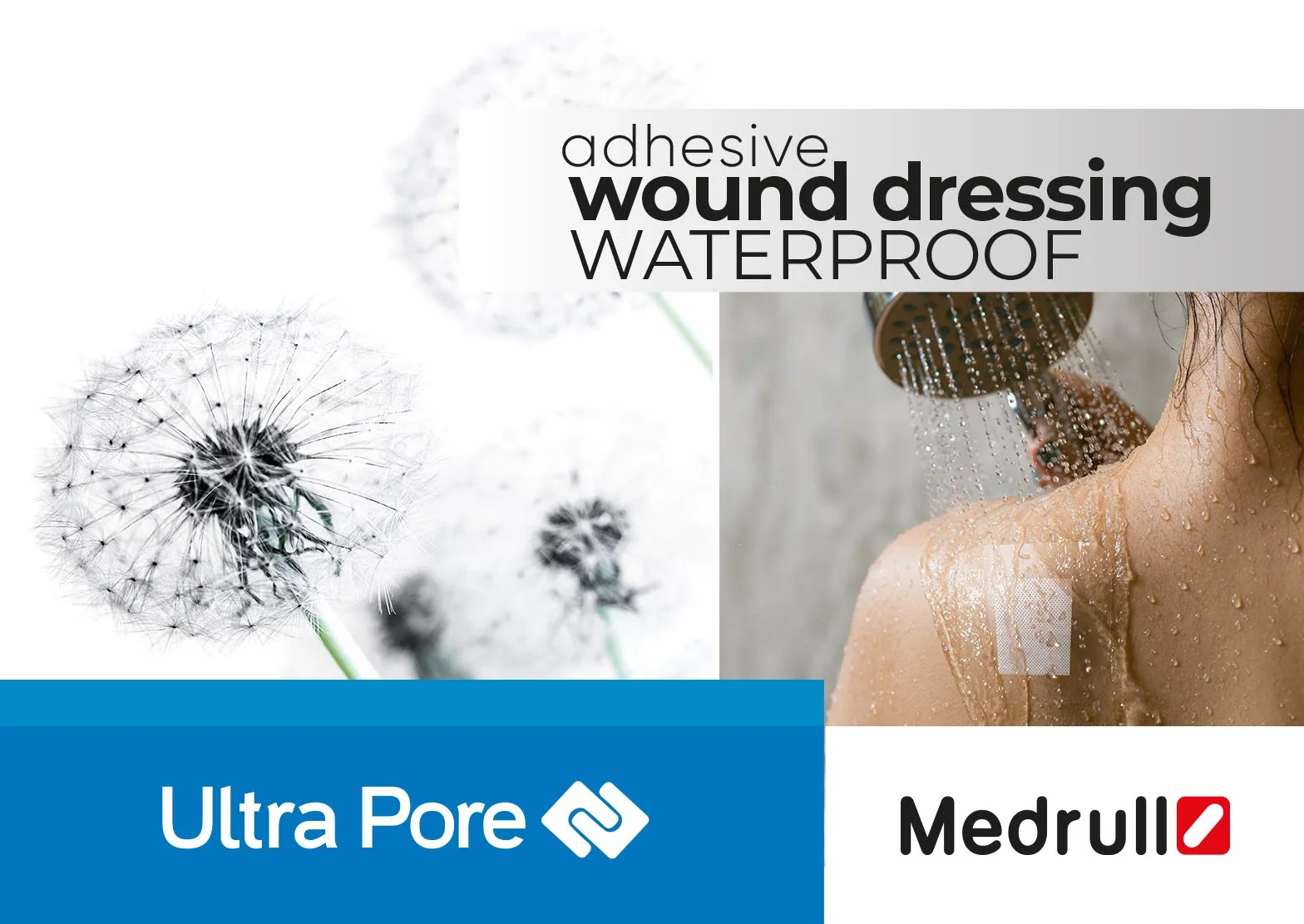 Medrull Wodoodporne plastry na rany, 9 x 10 cm, ULTRA PORE wodoodporne, sterylne, przezroczyste, mocne trzymanie – chroni przed skaleczeniami i zadrapaniami – idealne do prysznica, uprawiania sportu,