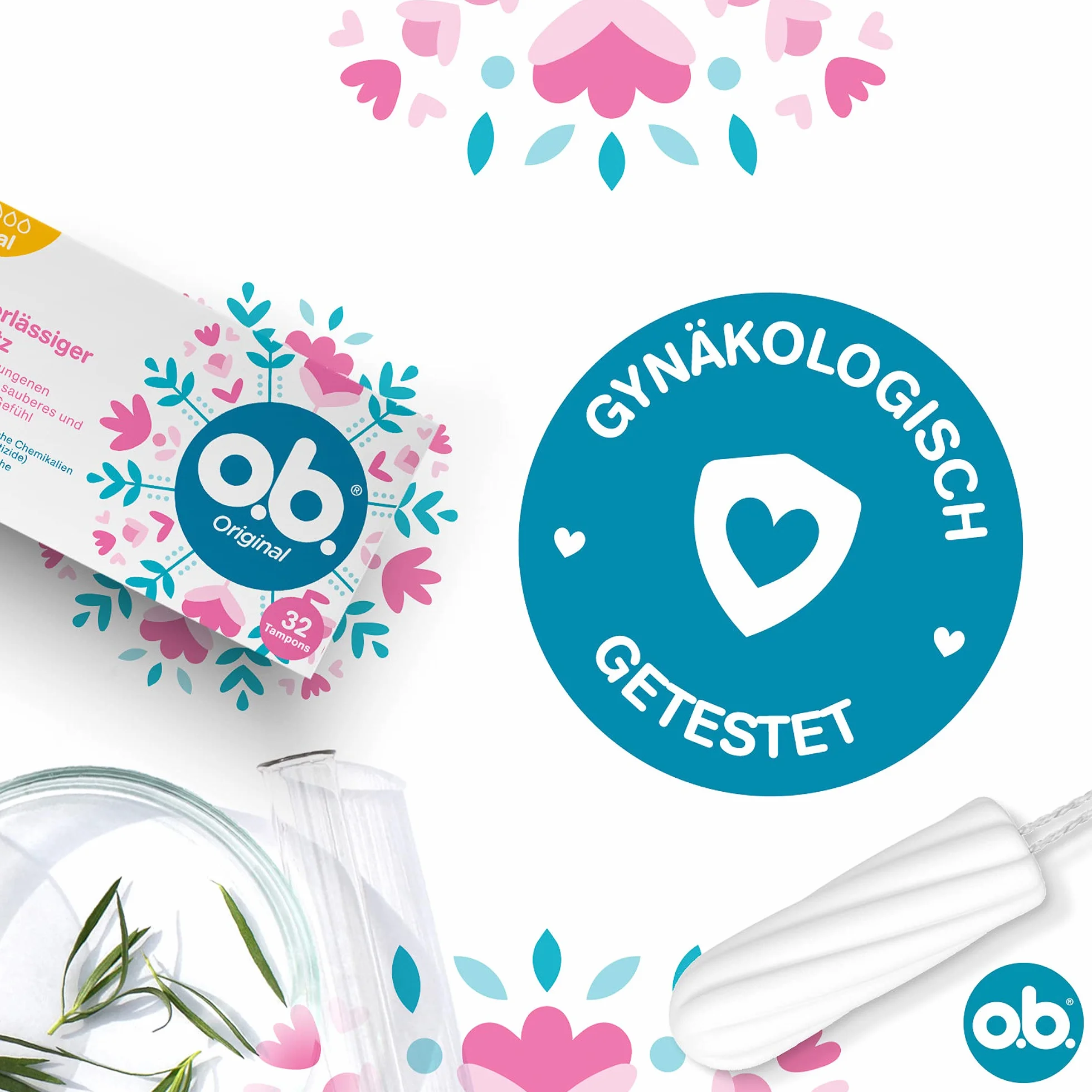 o.b. Original Normal (7 x 32 sztuk), tampony na średnie i cięższe dni, z łukowatymi rowkami dla niezawodnej ochrony i czystego uczucia