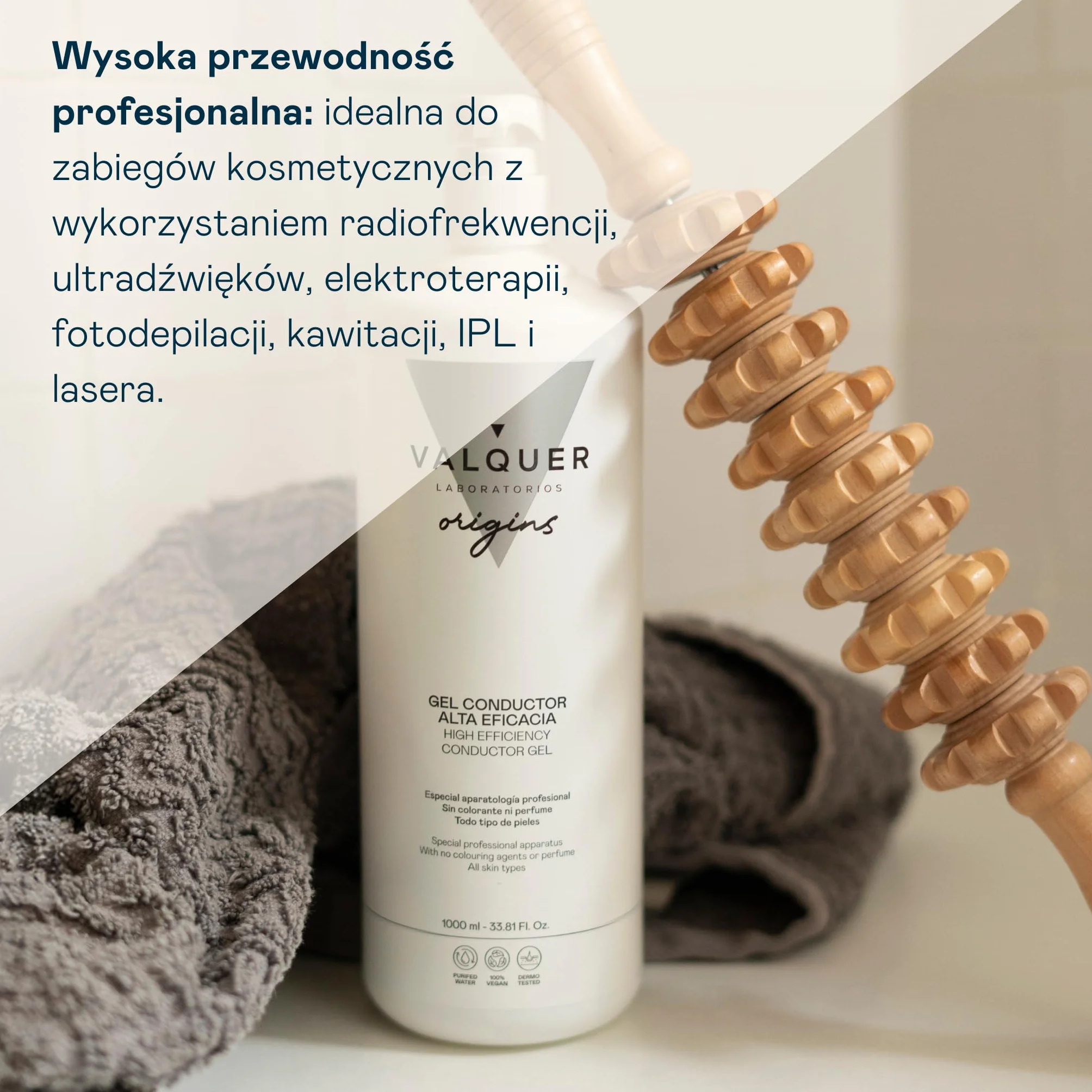 VALQUER Żel Przewodzący do Ultradźwięków Twarz i Ciało | Profesjonalny do Radiofrekwencji RF IPL Laser Mikroprądów i Kawitacji | Wodny Bezbarwny Bezzapachowy | 1 L