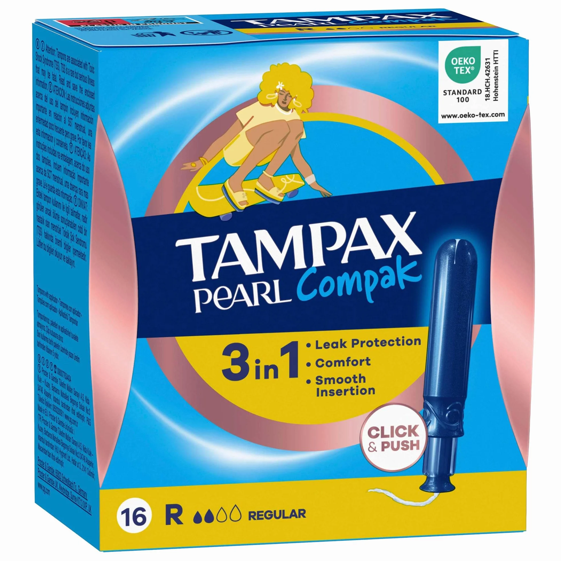 Tampax Pearl Compak zwykłe tampony z aplikatorem X 16, połączenie komfortu, ochrony i dyskrecji Tampax N°1