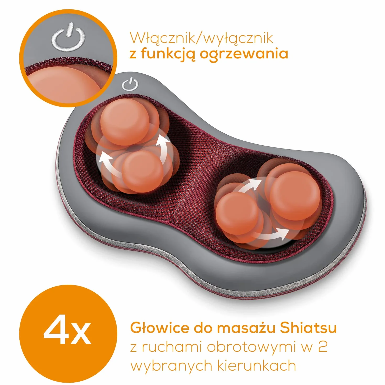 Beurer MG 149 urządzenie do masażu, elektroniczna poduszka do masażu szyi i szyi z 4 głowicami do masażu Shiatsu i funkcją ogrzewania, do biura i domu