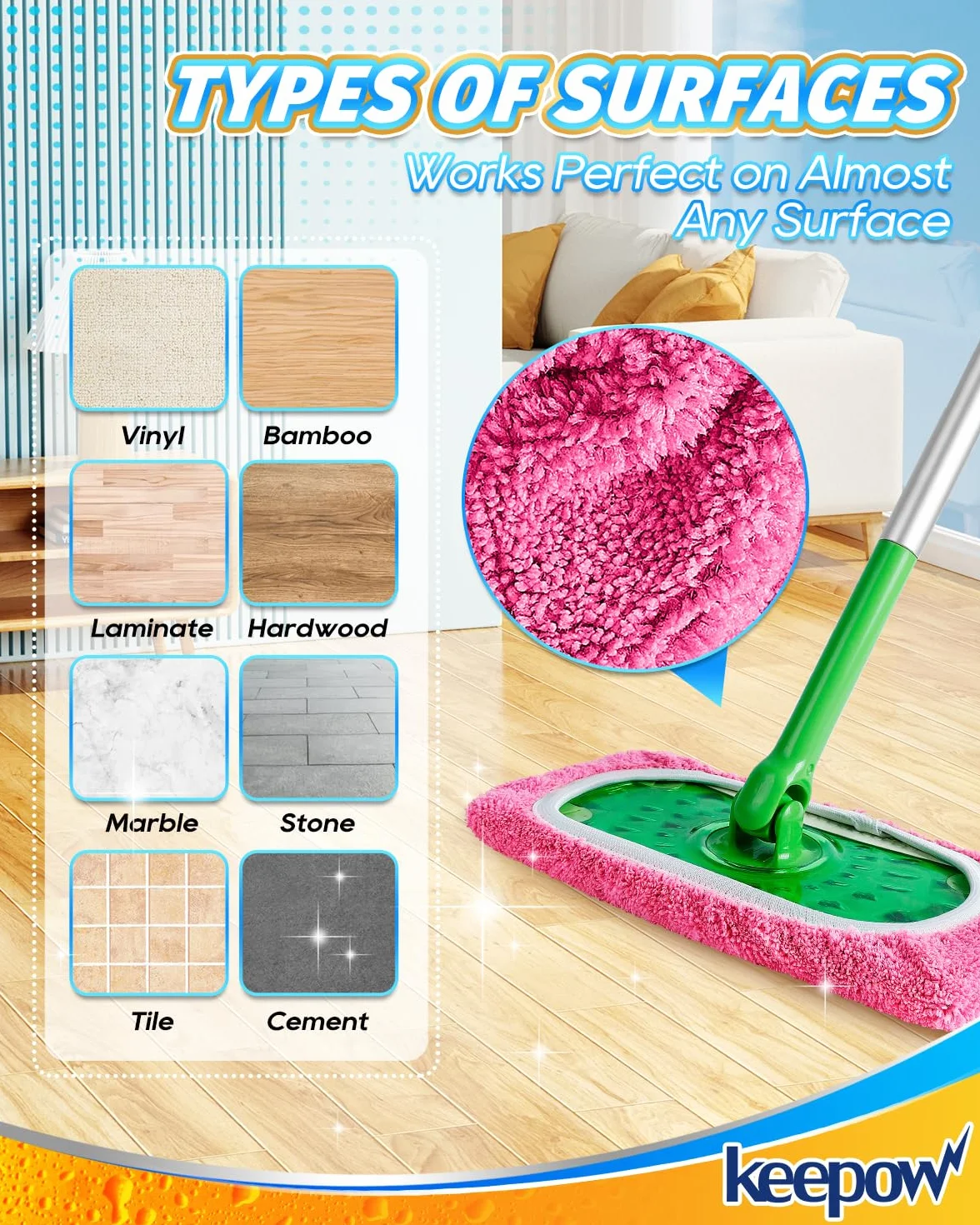 KEEPOW Ściereczki do mopu Swiffer bawełniane 25,4x11,5cm 6 sztuk