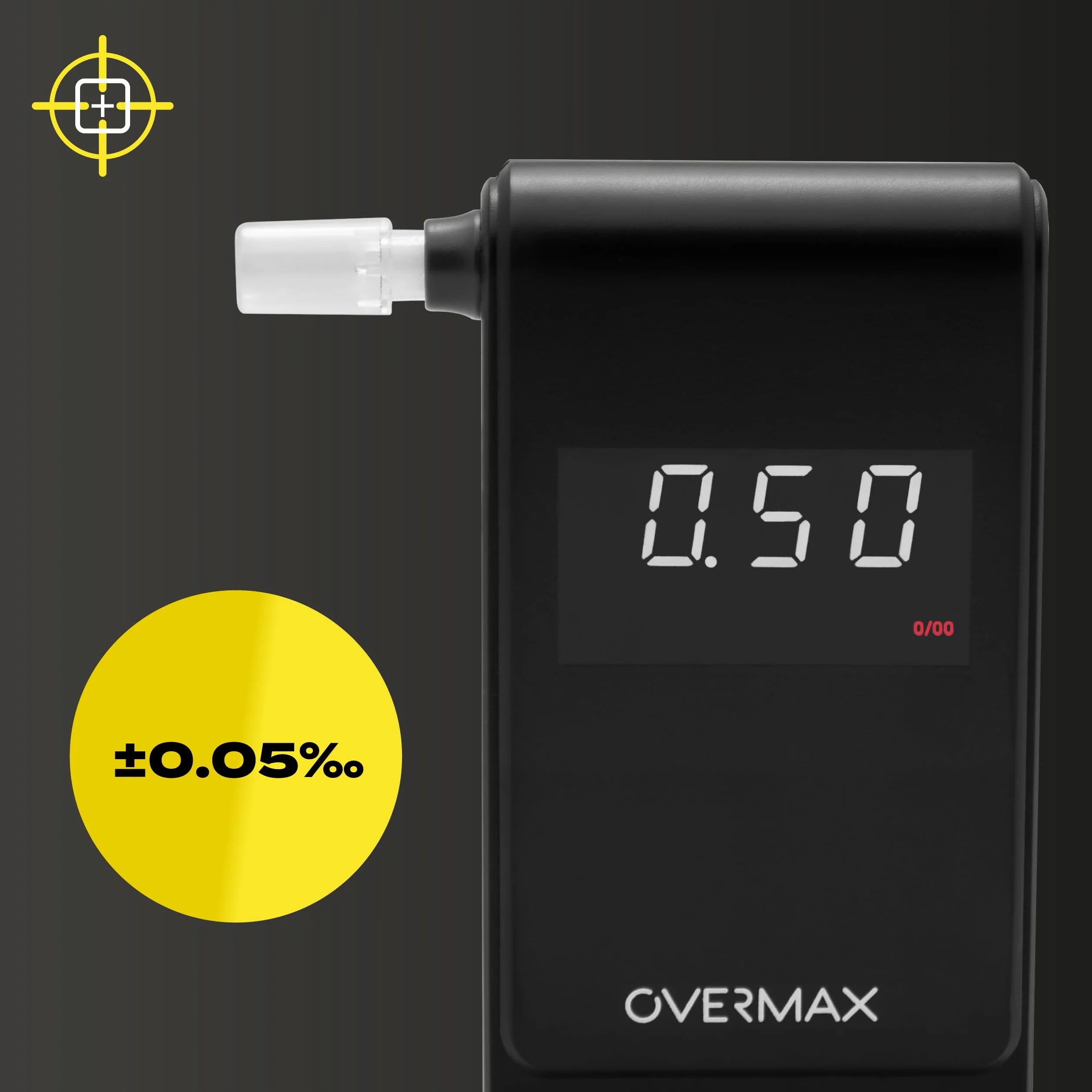 OVERMAX AD-10 Alkomat, Osobisty Miernik Alkoholu, Precyzyjny Pomiar +/- 0,05 ‰ / 0,005% BAC, 15 Ustników, Czas Reakcji 5 sekund Pamięć Pomiarów, Kalibracja, Baterie 2 x AAA