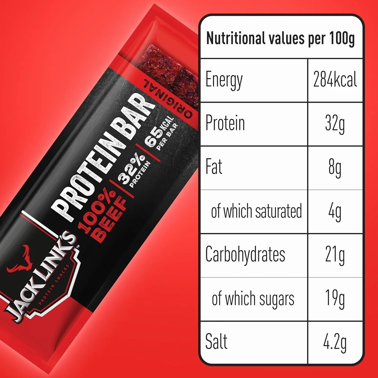 Jack Link's Original Proteinowy Baton z Wołowiny, Niskowęglowodanowe Batony Proteinowe, Baton Energetyczny, Przekąska Podczas Podróży i na Siłownię, Treningi, Wysokobiałkowa Przekąska (30 x 22.5 G)