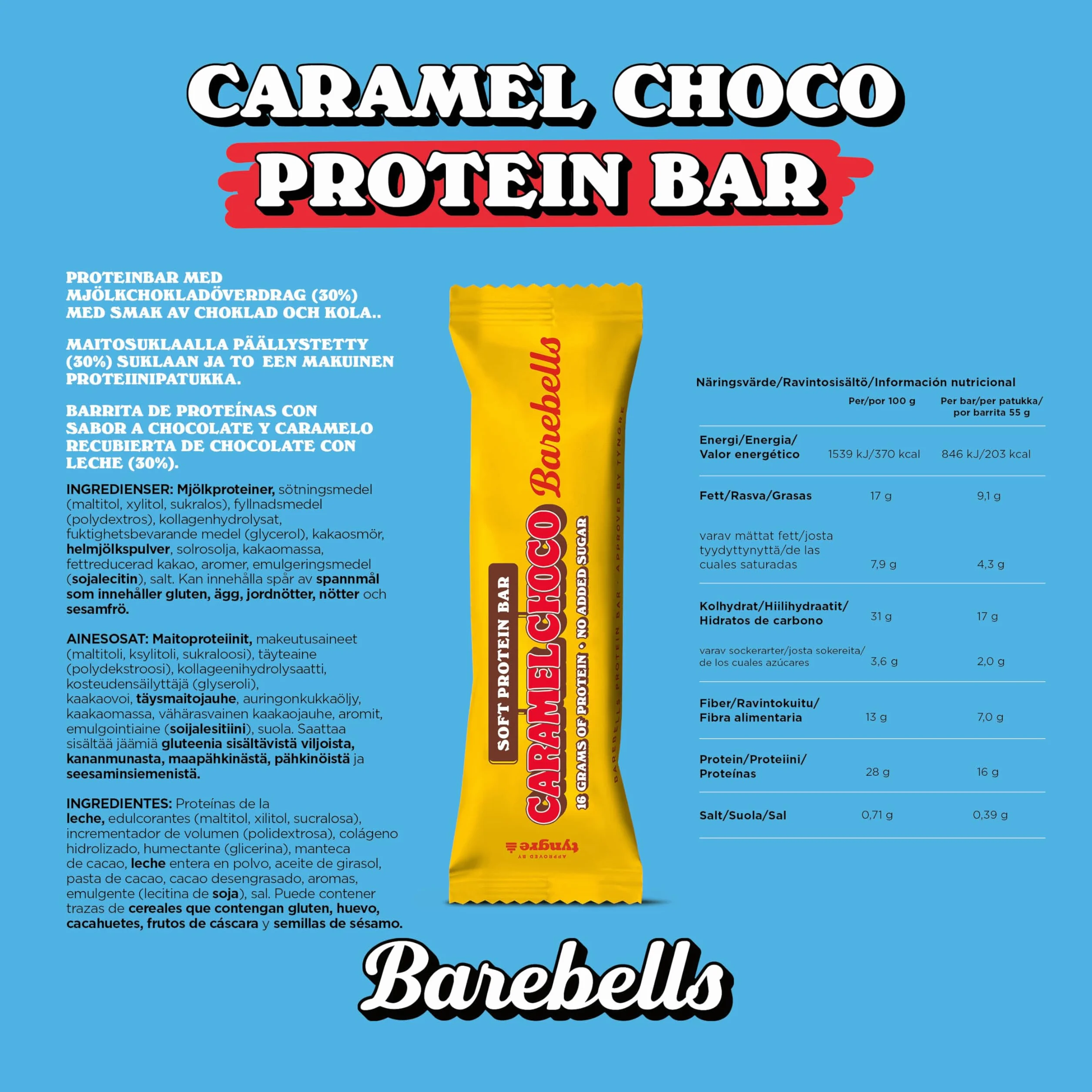 Barebells Soft Protein Bar batonik proteinowy niskiej zawartości cukru karmelowy Choc 12 x 55 g