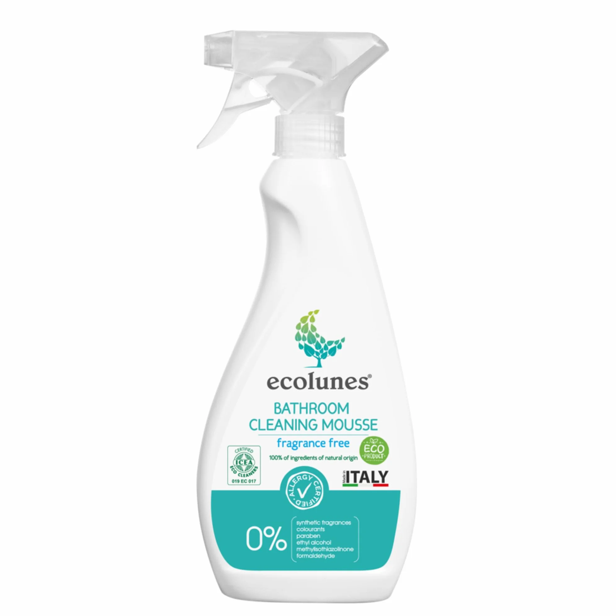 Ecolunes Bathroom Cleaning Mousse Fragrance Free, pianka do czyszczenia łazienki, bezzapachowa, w 100% ze składników pochodzenia naturalnego, nie powoduje alergii, 500 ml