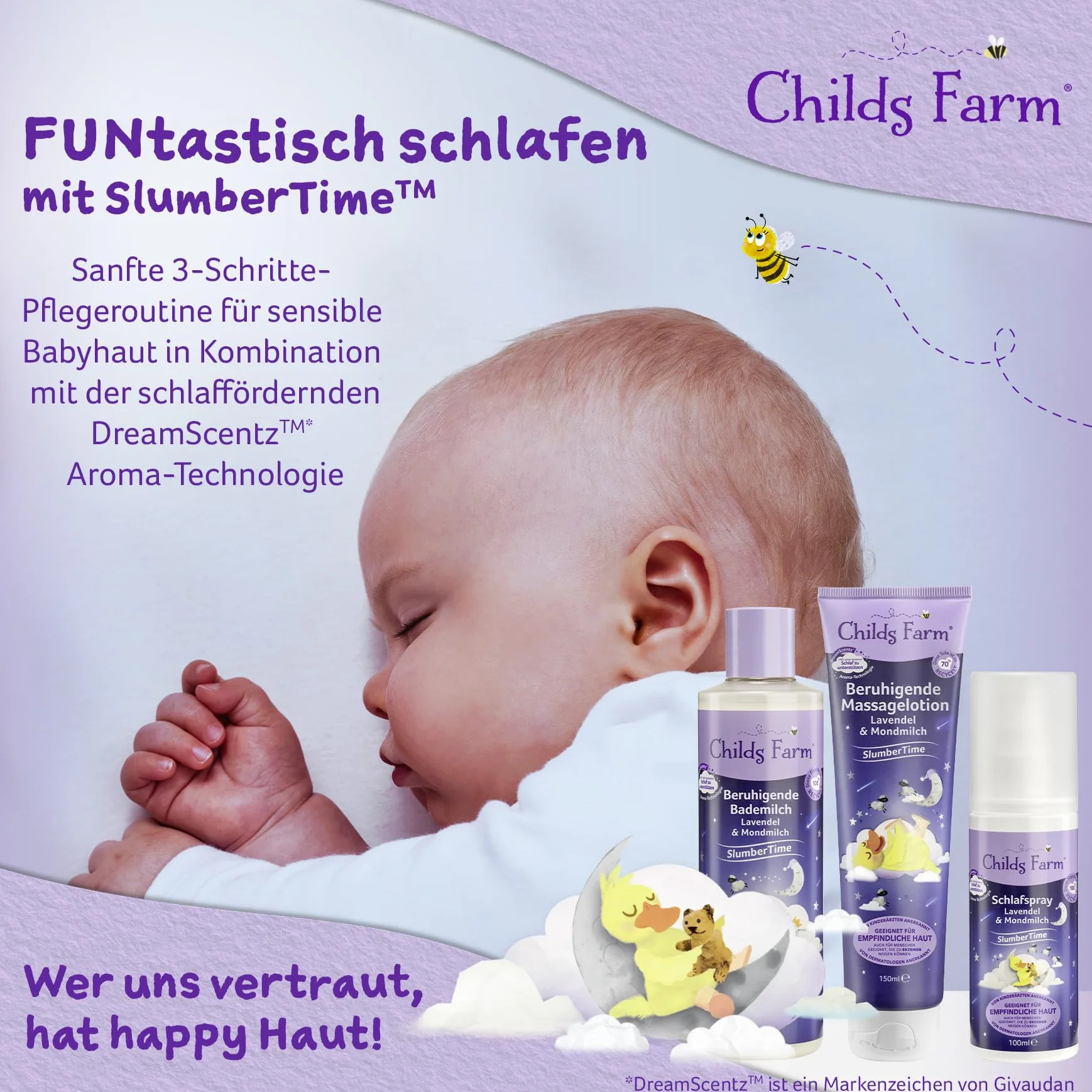 Childs Farm SlumberTime spray do spania, lawenda i mleczko księżycowe, 100 ml, wspomagający sen, relaksujący i uspokajający dla dzieci od 6 miesiąca życia i starszych.