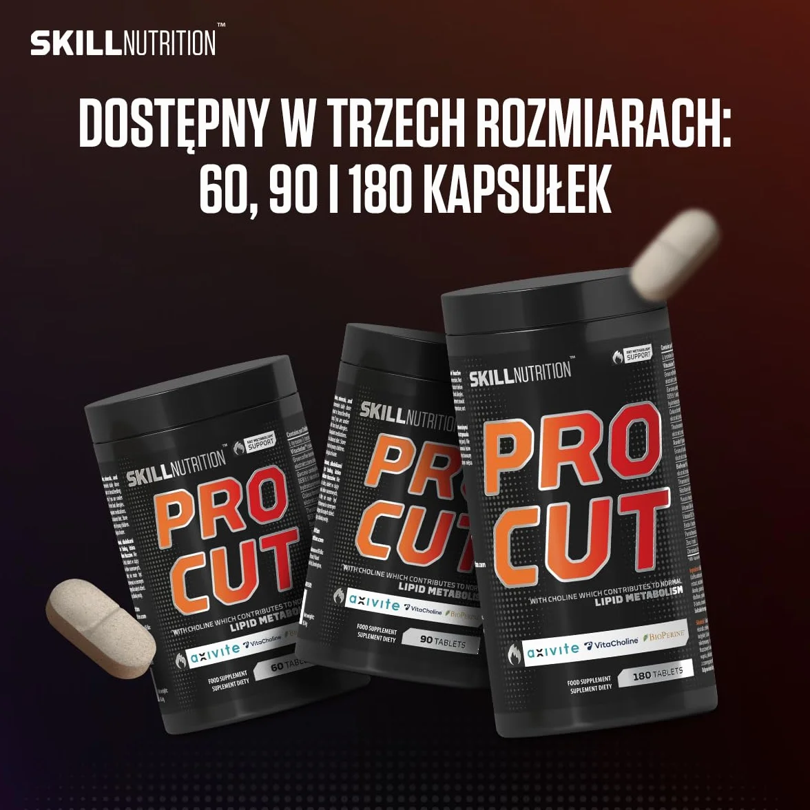 Skill Nutrition Pro Cut 180 tabletek spalanie tłuszczu zielona herbata L-karnityna CLA BioPerine® metabolizm energia