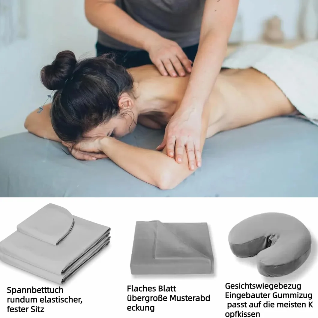 Generisch 3-częściowy zestaw pościeli z mikrofibry do masażu Premium, w tym poszewka na kołder, prześcieradło i pościel, dla salonu kosmetycznego spa, jasnoszary
