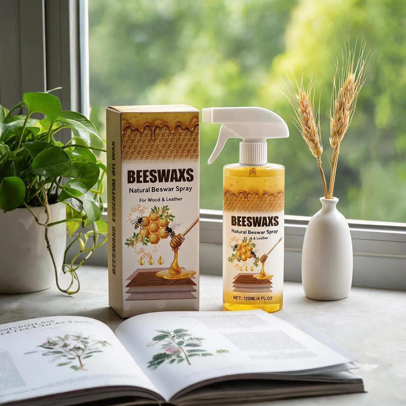 Beeswax Furniture Restorer - Multifunctional Wood Cleaner Spray with Sponge and Towel for Surfaces Care | 120ml Polishing Treatmented for Floor Tables Chairs Living Room Indoor Home Maintenance