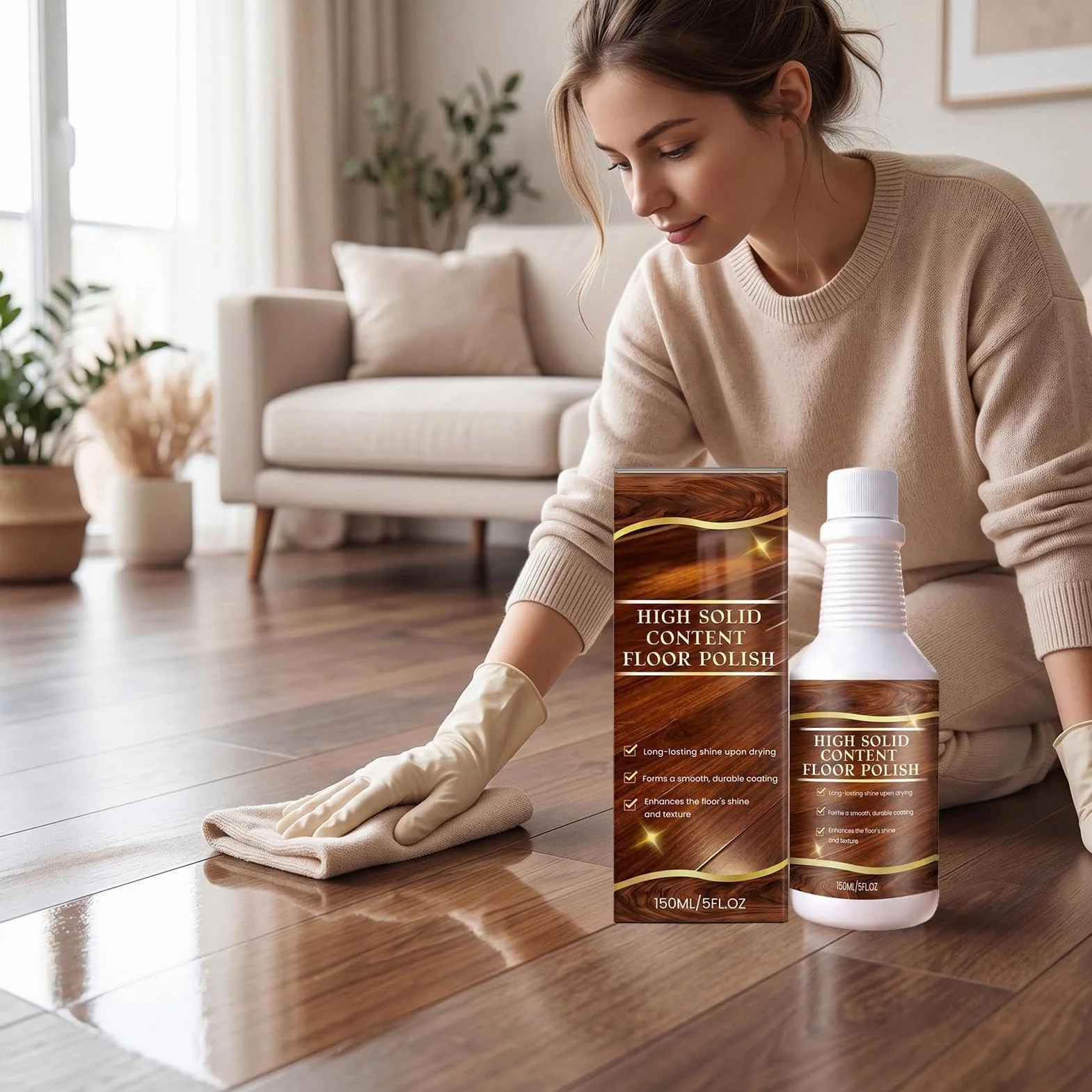 Floor Revive bezpieczny nieklejący płyn do czyszczenia podłóg drewnianych, 150 ml, do kuchni, łazienki, domu, hotelu, restauracji, mieszkania, pomieszczeń biurowych, mieszkań wynajmowanych