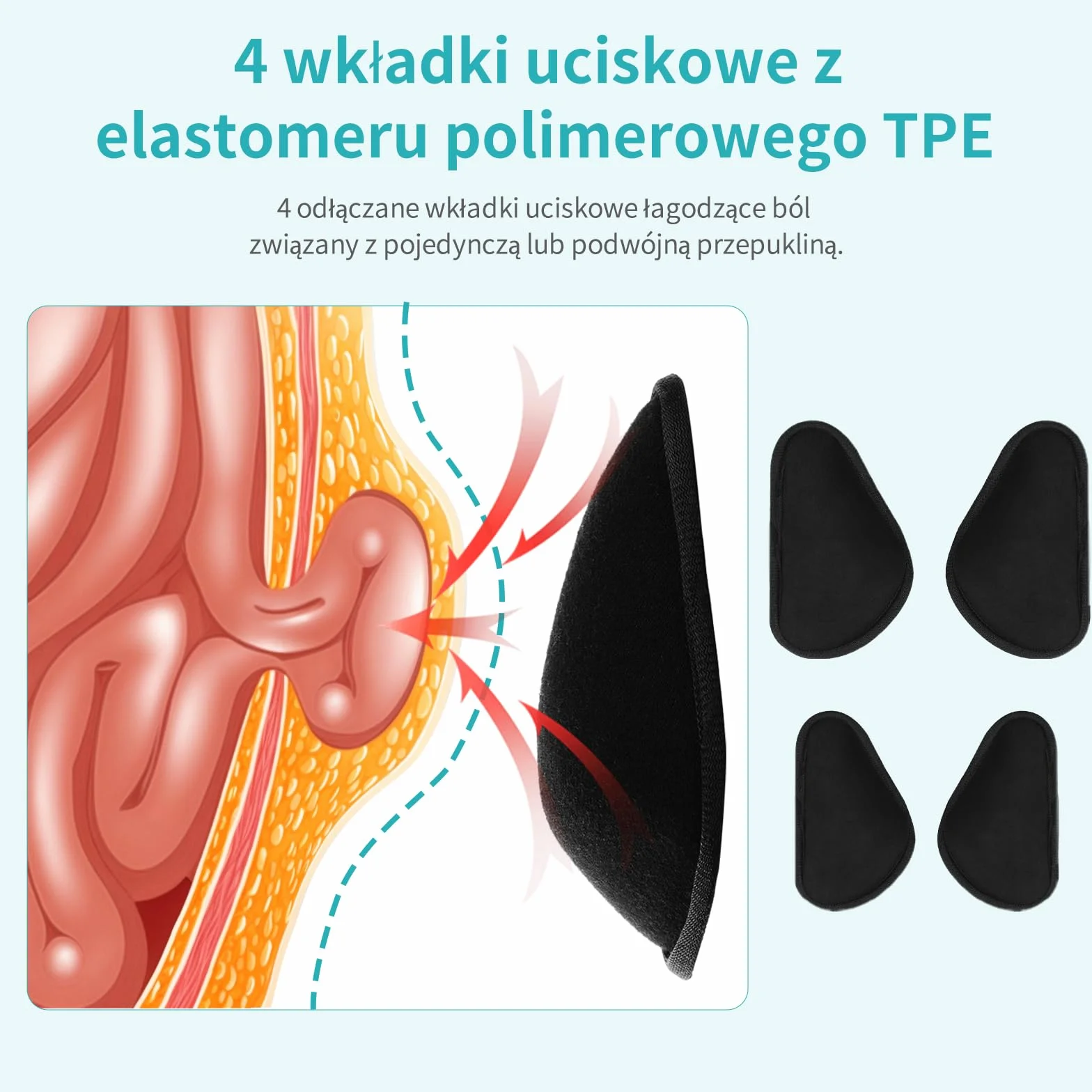 ENLUNTRA Przepuklina pachwinowa dla mężczyzn i kobiet, pas przepuklinowy do podwójnej przepukliny pachwinowej, łagodzenie bólu i regeneracji, regulowany pas biodrowy z 4 zdejmowanymi podkładkami(M)