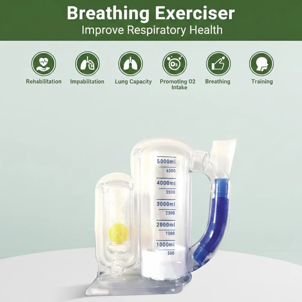 Spirometr 5000 ml, trener płuc, trener głębokiego oddychania ze wskaźnikiem przepływu, trener oddechowy, trener płuc, do ćwiczeń oddechowych, rekreacji pooperacyjnej