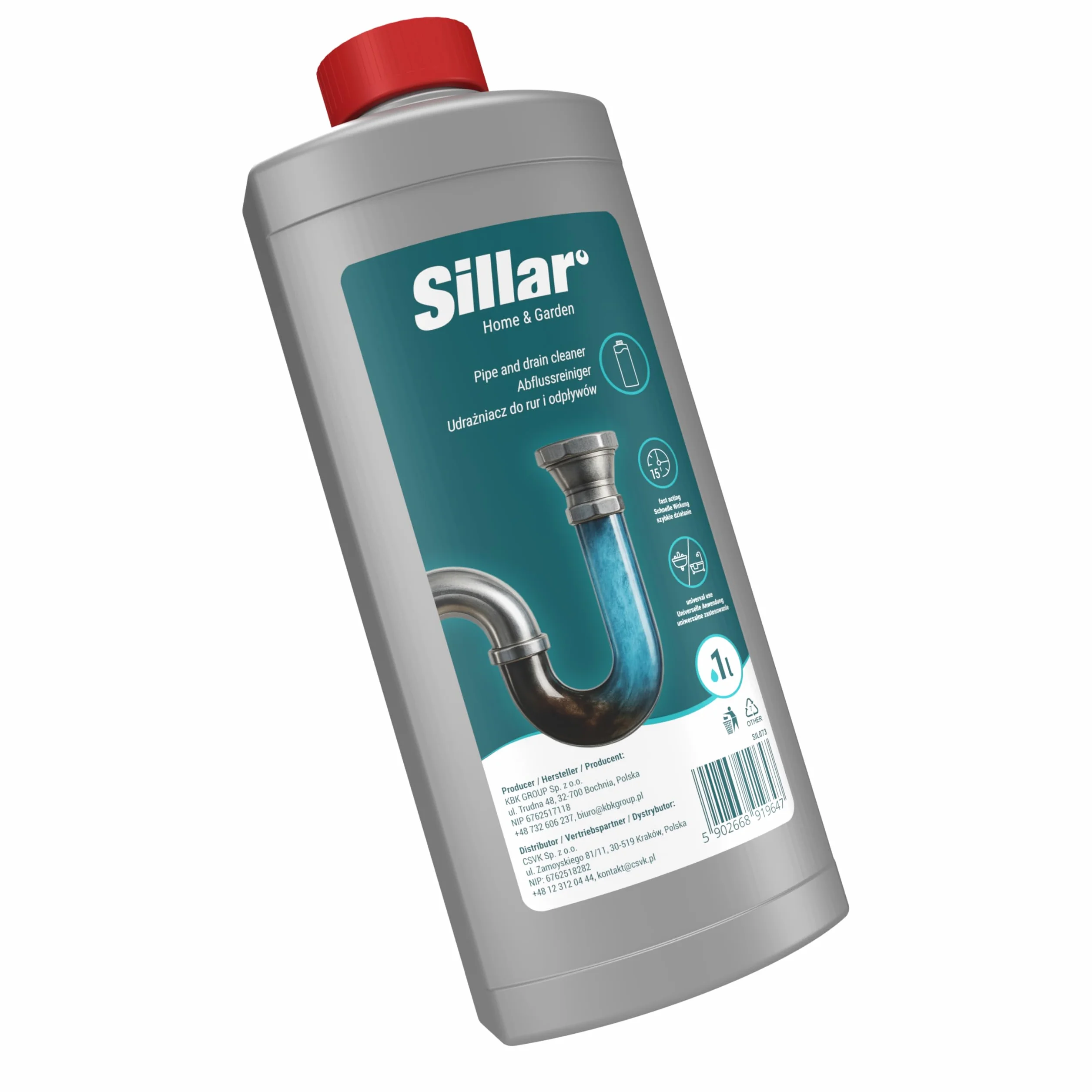 Sillar Żel do udrażniania rur 1000ml EXTRA MOCNY, rozpuszcza włosy, tłuszcz i resztki – do kuchni, prysznica i WC, efekt piany