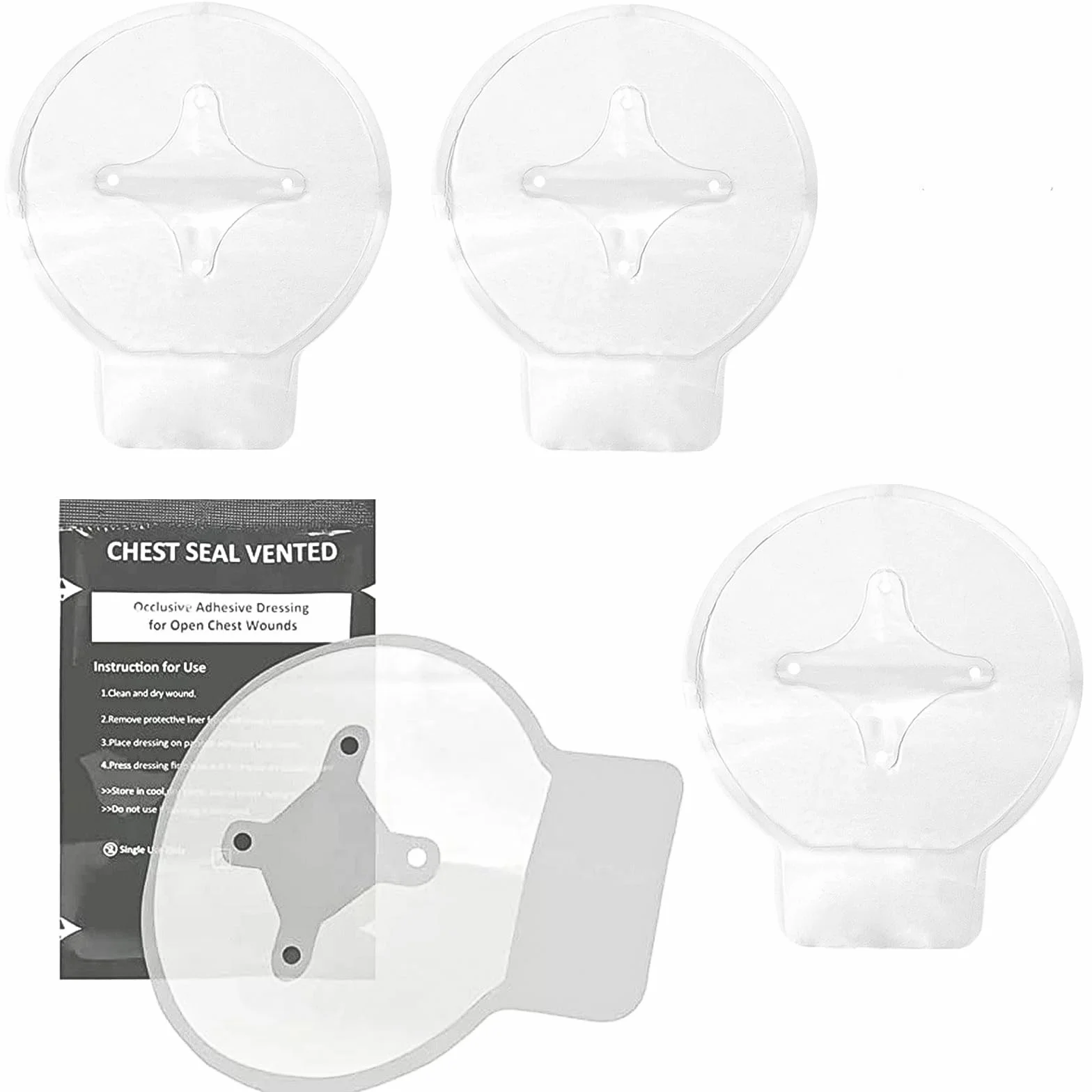 4 sztuki Vented Chest Seal Hydrożel do otwartych ran klatki piersiowej, z 4-kanałowymi otworami wentylacyjnymi, awaryjne uszczelnienie klatki piersiowej do opatrunków urazowych