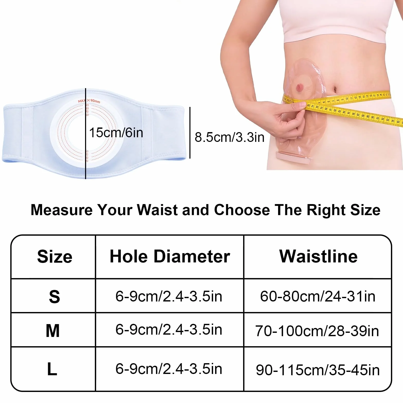 Pas Stomijny, Pasy Stomijne Dla Mężczyzn I Kobiet, Pas Brzuszny Do Opieki Pooperacyjnej, Otwór Do Wycięcia (6-9 Cm)(Large)