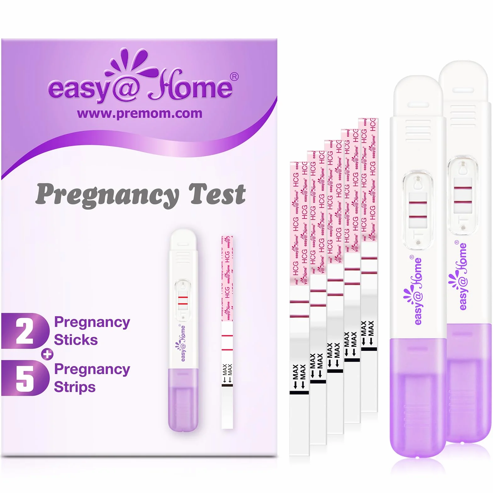 Easy@Home Test ciążowy, wczesny test ciążowy, bardzo czuły, test wczesnej ciąży: test ciążowy do wczesnego rozpoznania ciąży, 7 testów (2 pałeczki 10 mIU/ml, 5 pasków 10 mIU/ml)