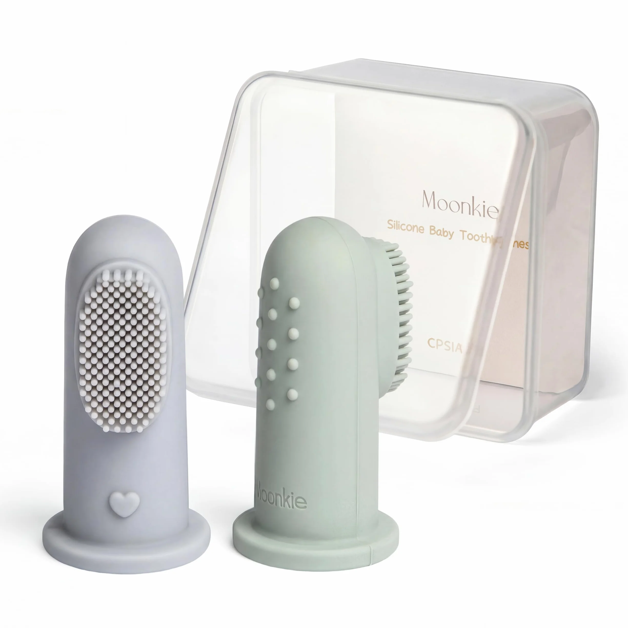 Moonkie Szczoteczka do Zębów dla Niemowląt, 2 szt Silikonowa Szczoteczka do Zębów Finger, bez BPA, Miękka i Wygodna, Masażem Dziąseł, Baby Oral Cleaner od 3 Miesięcy(Szaroniebieski/Mięta)